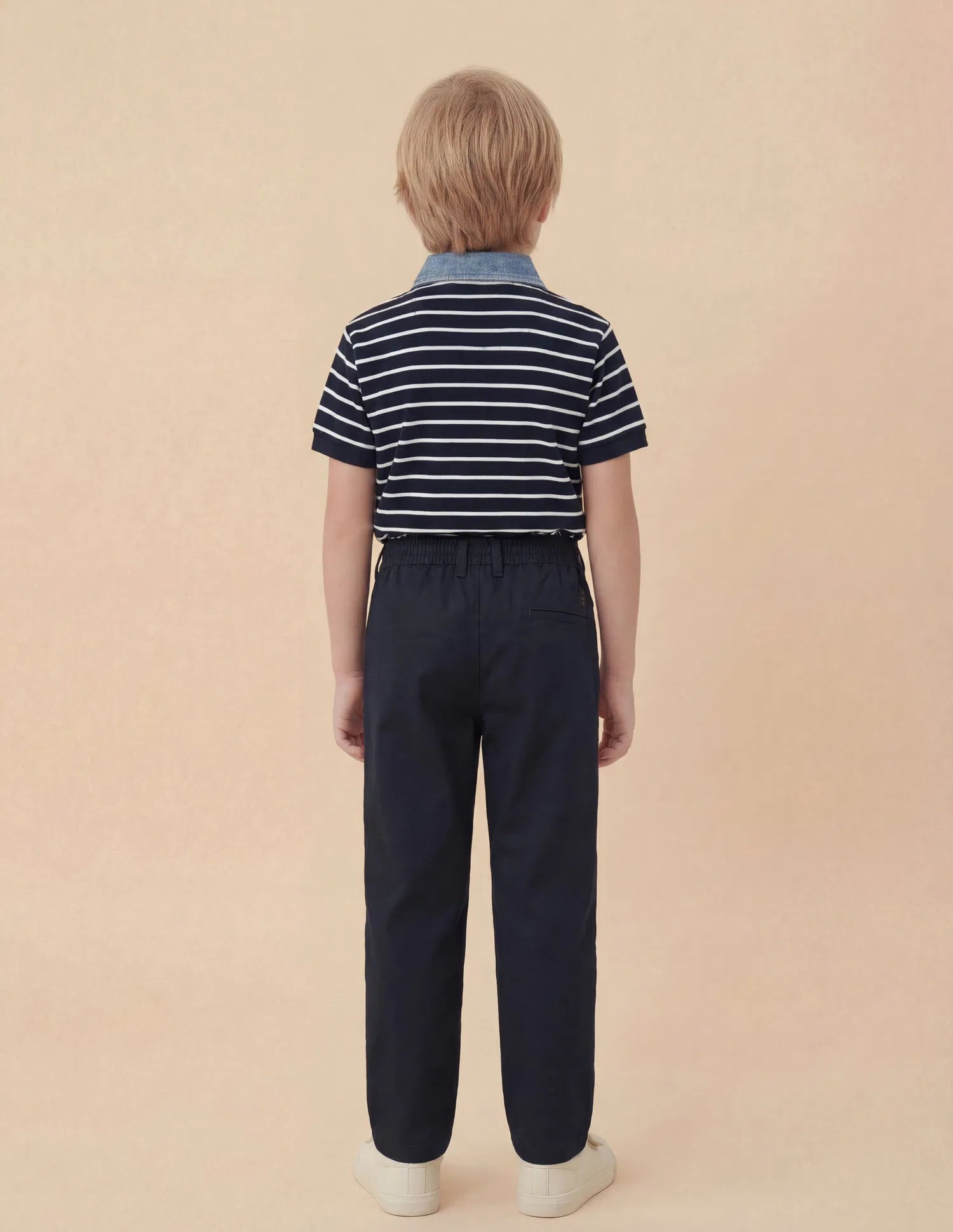 Boys Navy Slim Fit Cotton Twill Trousers