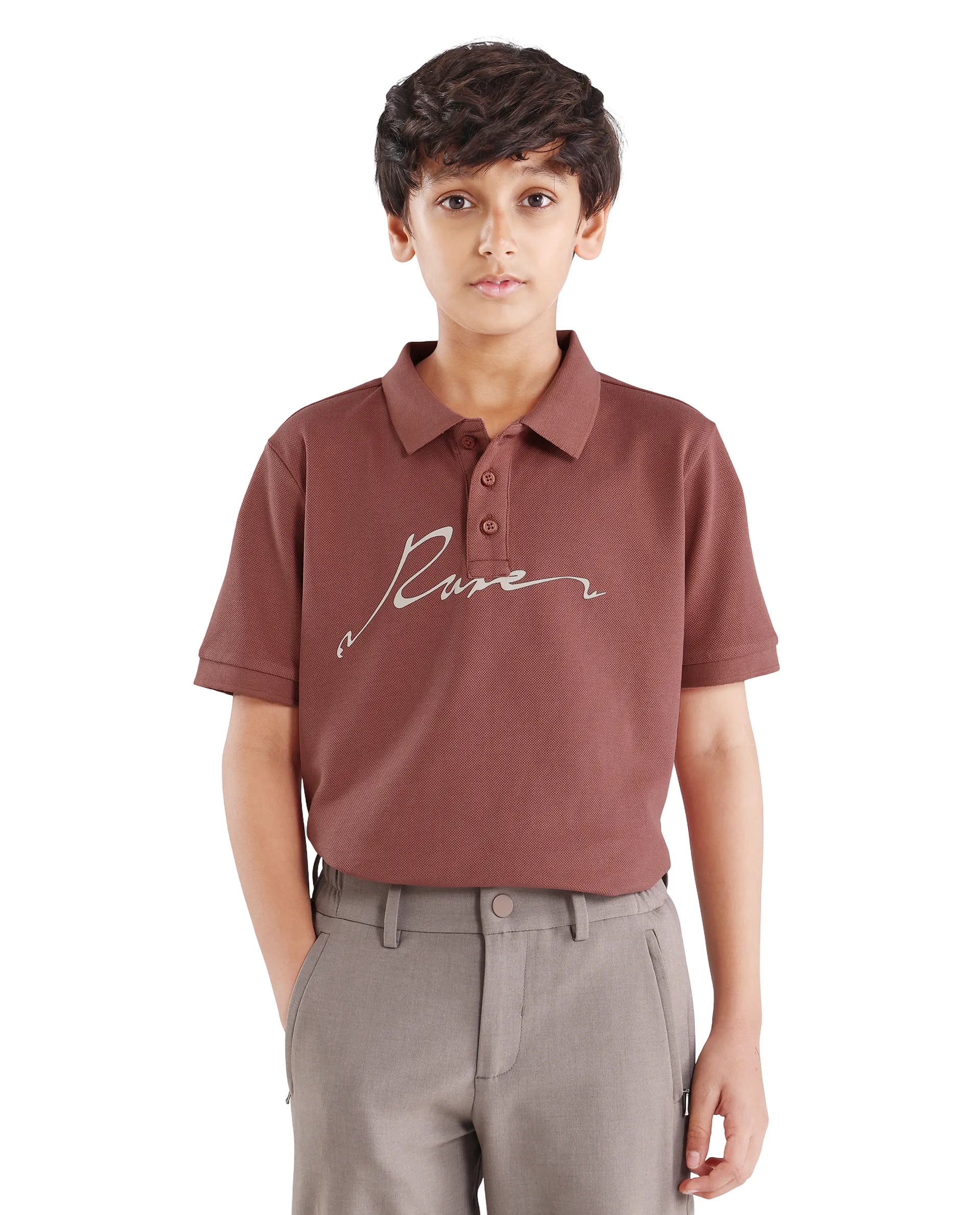 Boys Dusky Red HD Print Cotton Polo