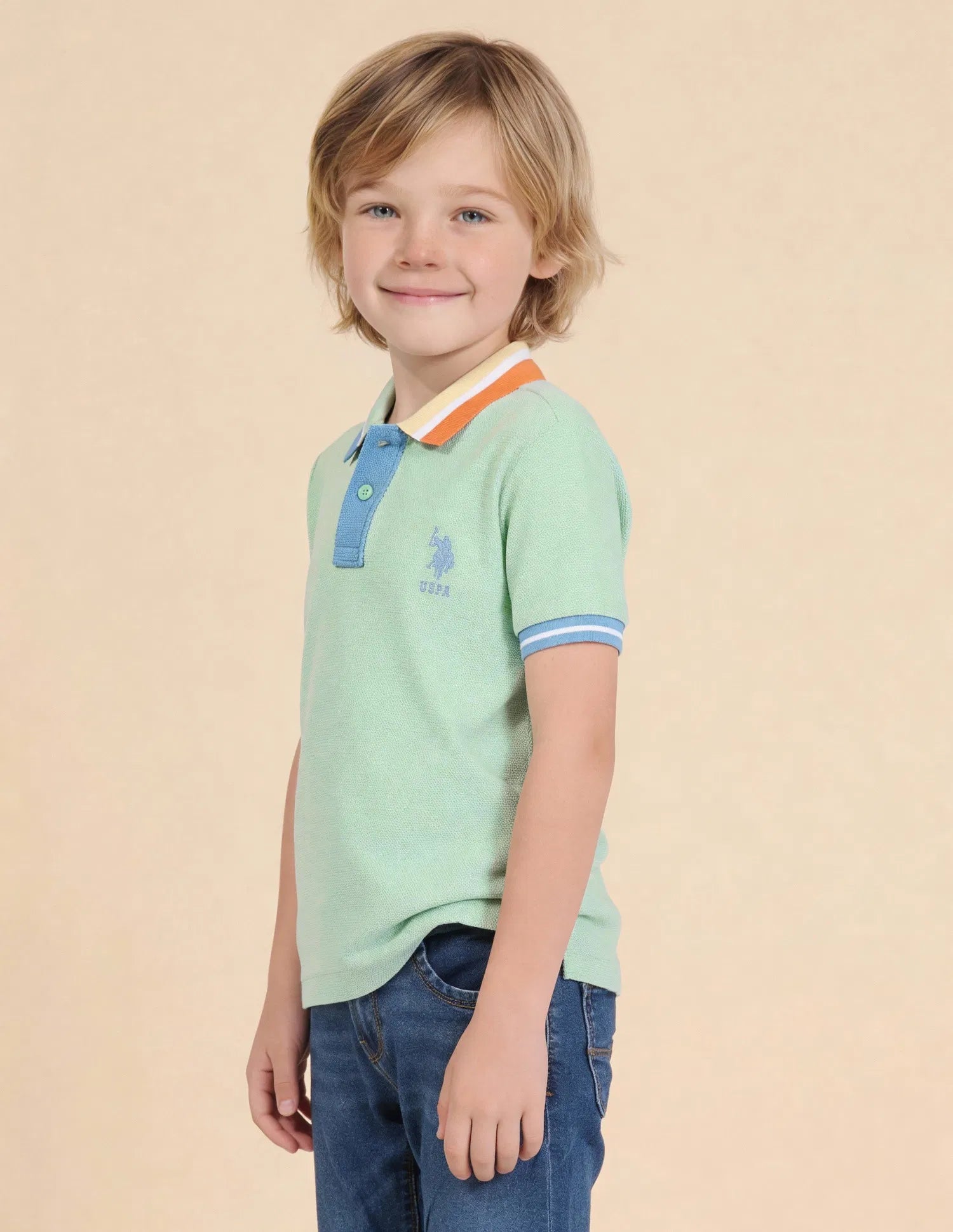 Boys Green Cotton Solid Regular Fit Polo Shirt