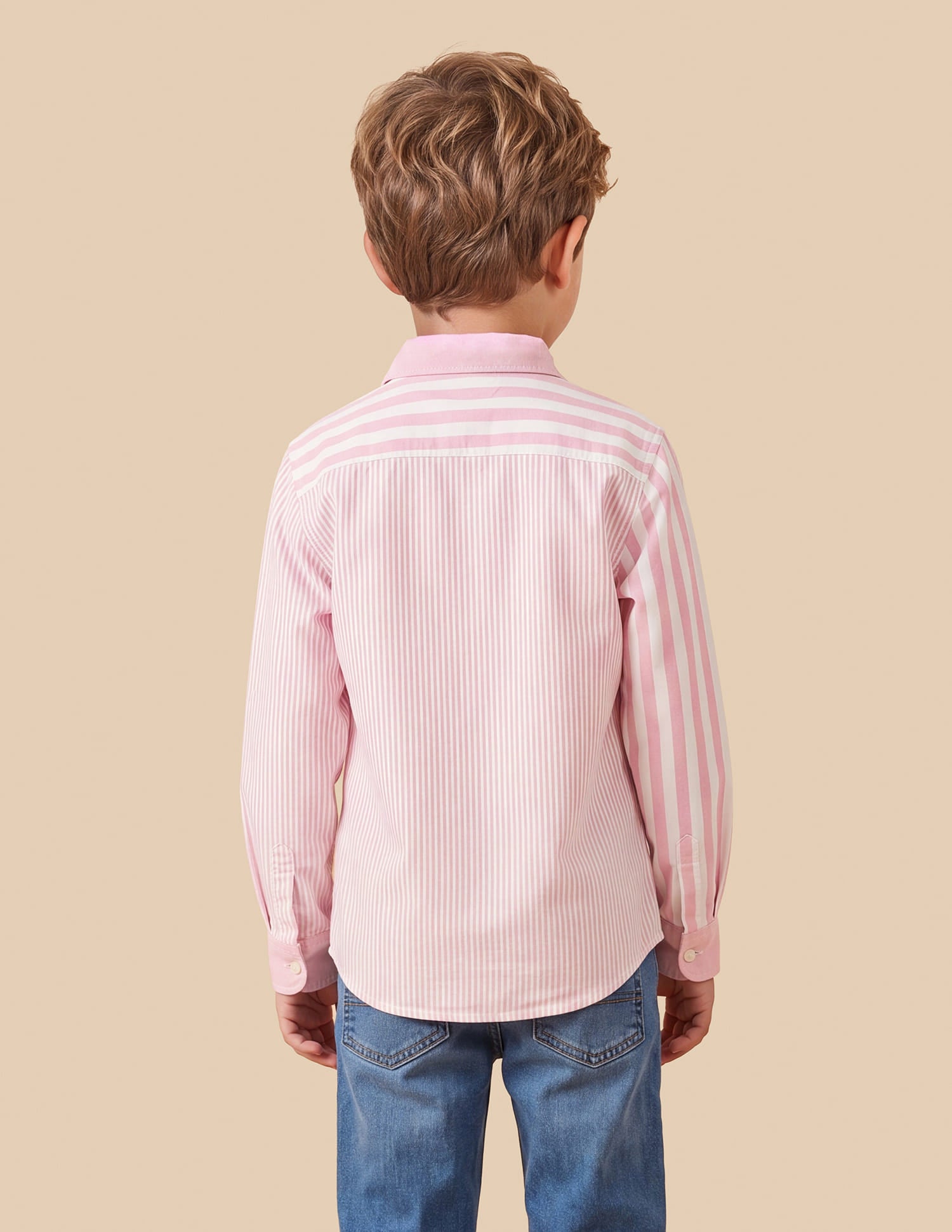 Boys Pink Cotton Vertical Striped Regular Fit Shirt