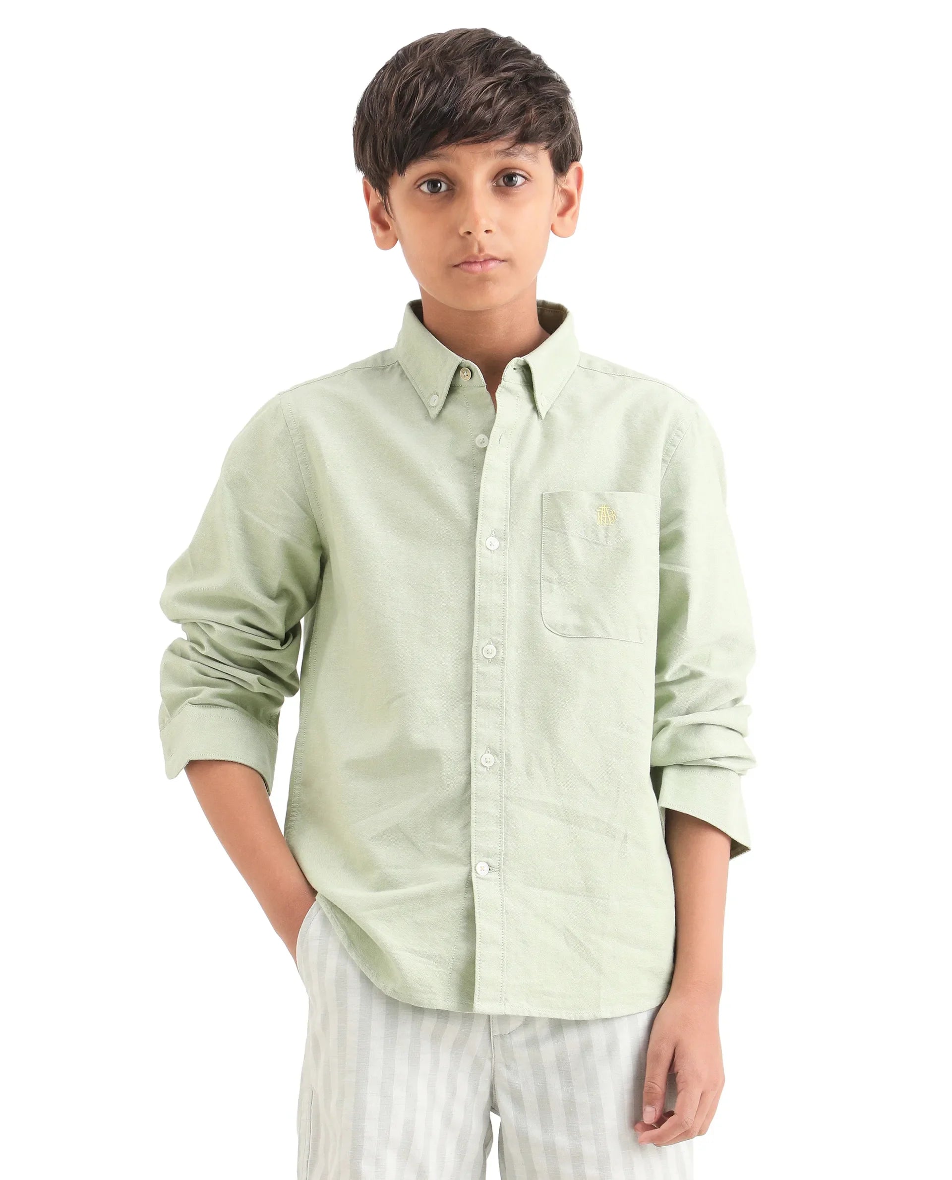 Boys Pastel Green Cotton Regular Fit Shirt