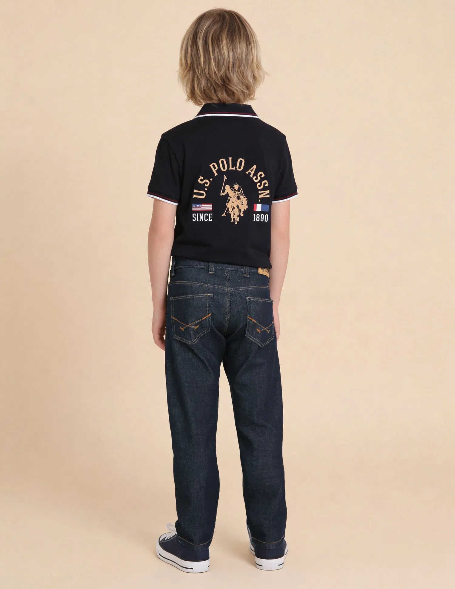 Boys Dark Blue Cotton Blend Mid Rise Relaxed Fit Jeans