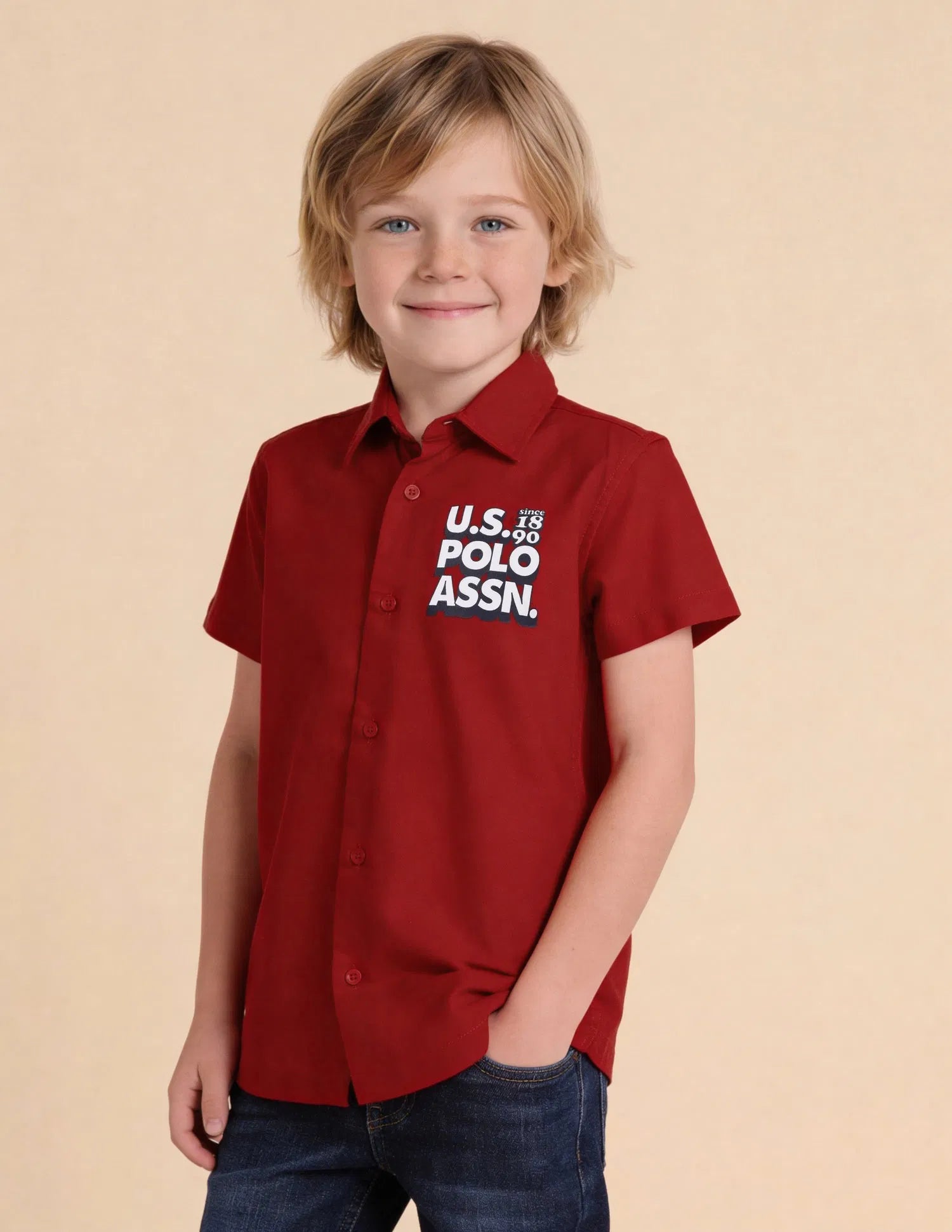 Boys Logo Printed Cotton Shirt – Regular Fit