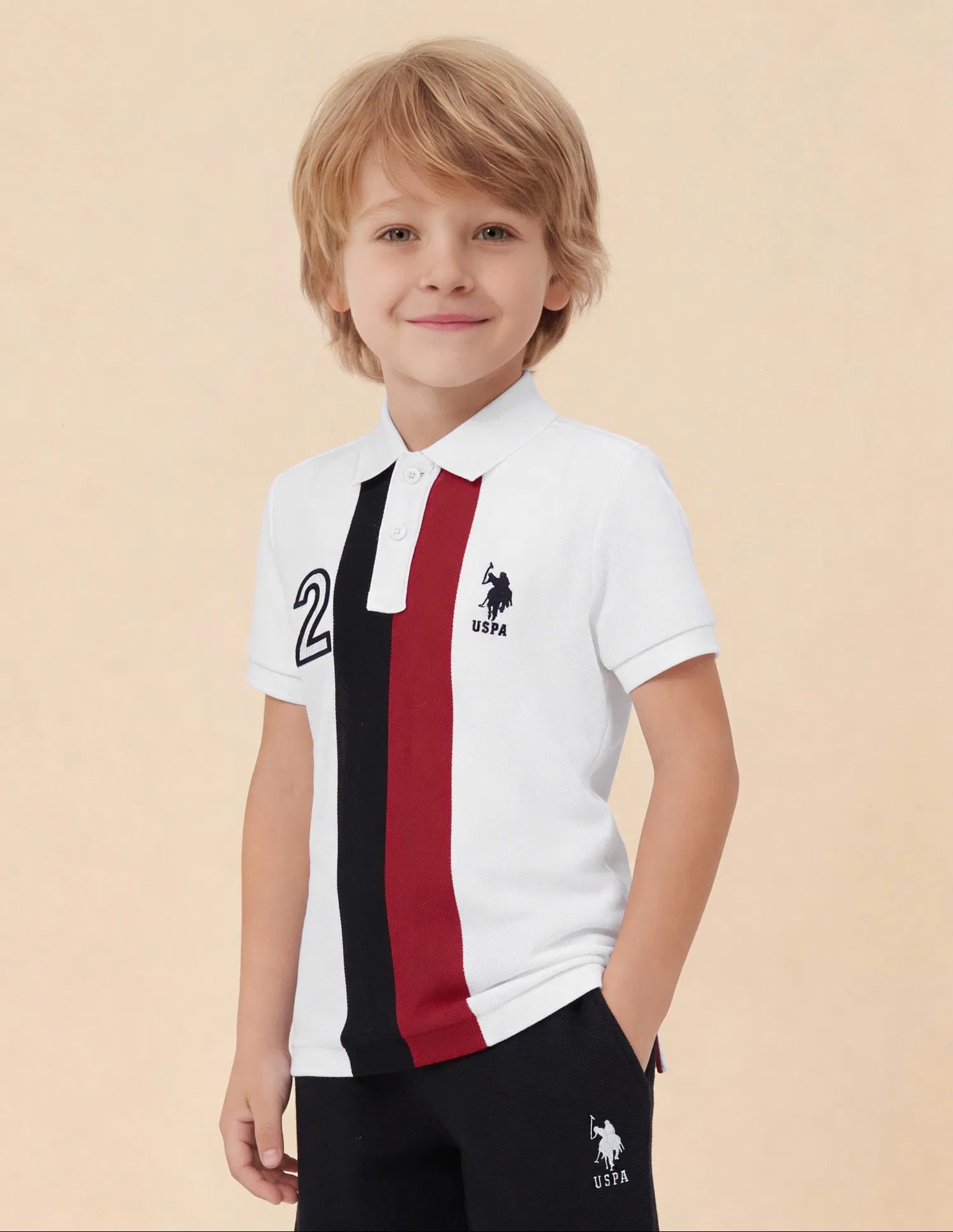 Boys White Vertical Stripe Cotton Polo Shirt Regular Fit