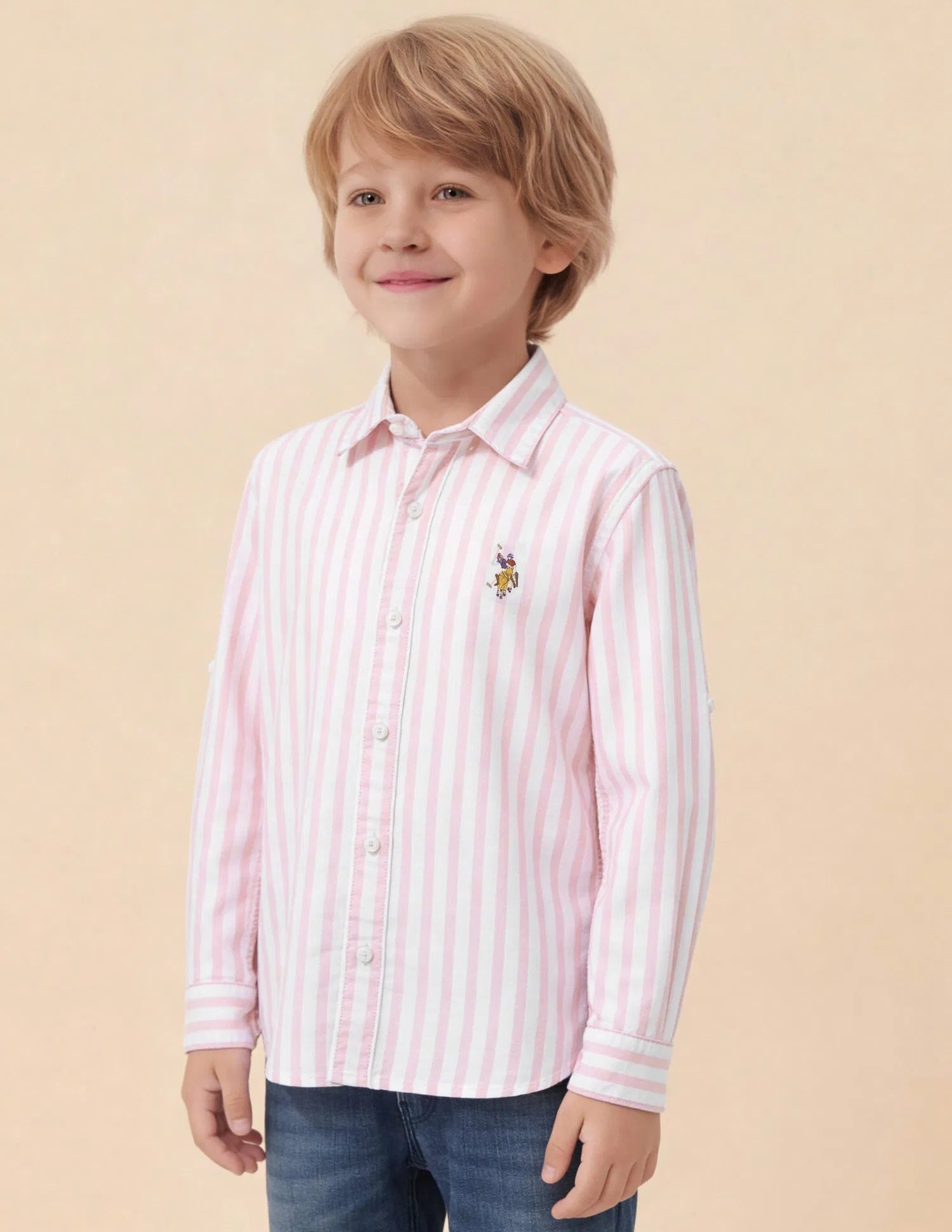 Boys Vertical Striped Cotton Oxford Shirt – Regular Fit