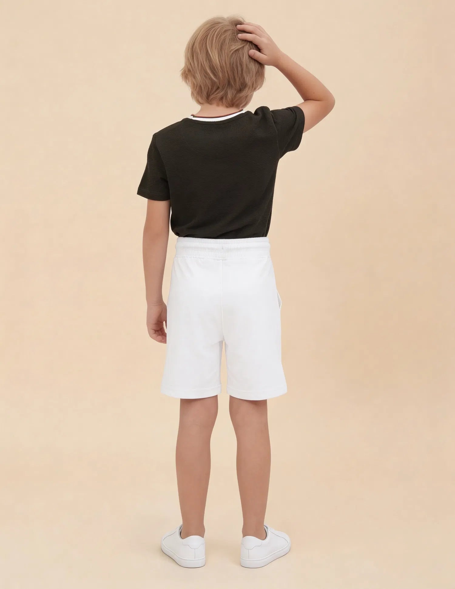 Boys Off White Cotton Logo Printed Shorts Regular Fit