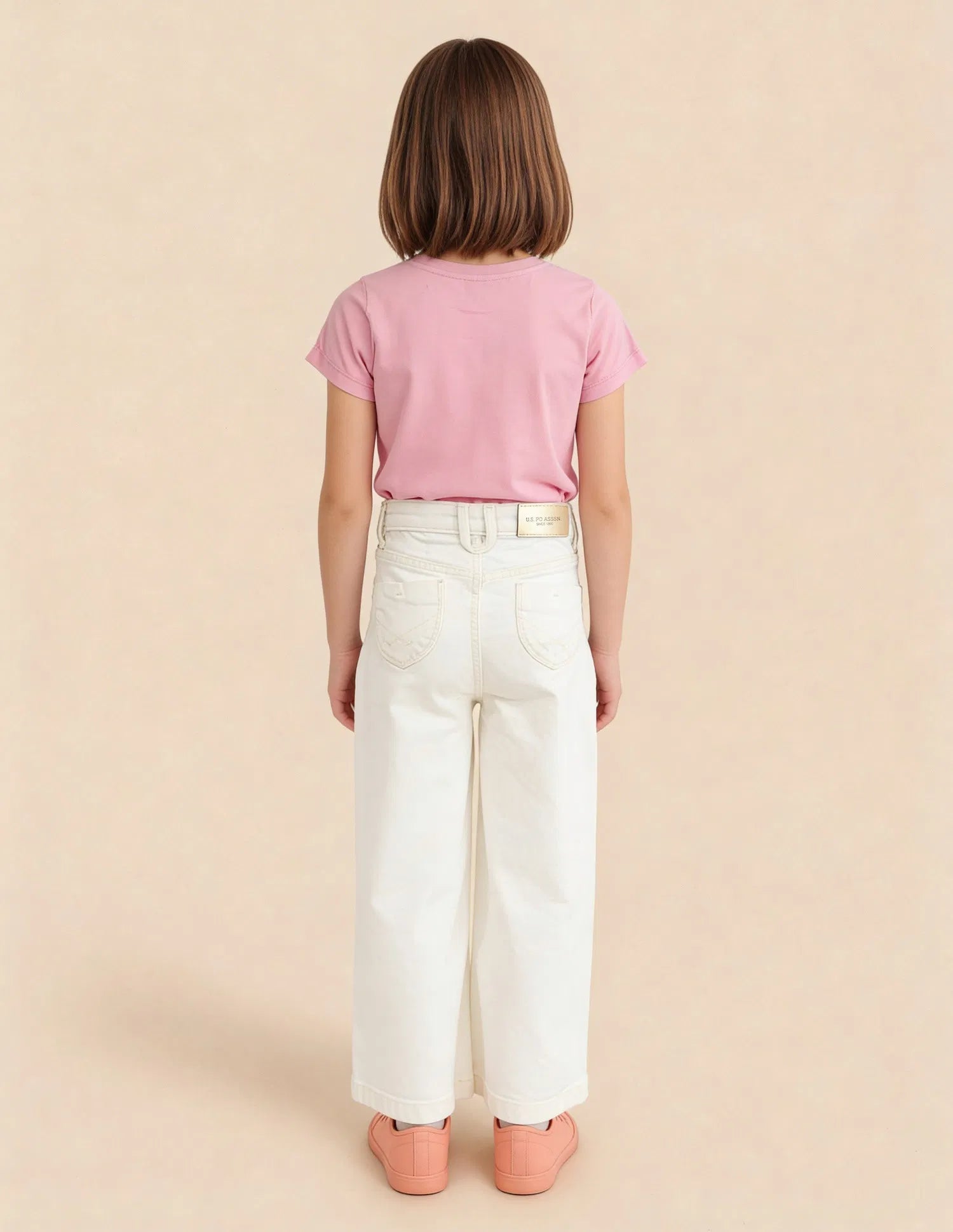 Girls Off White Cotton Marine Bootcut Fit Jeans