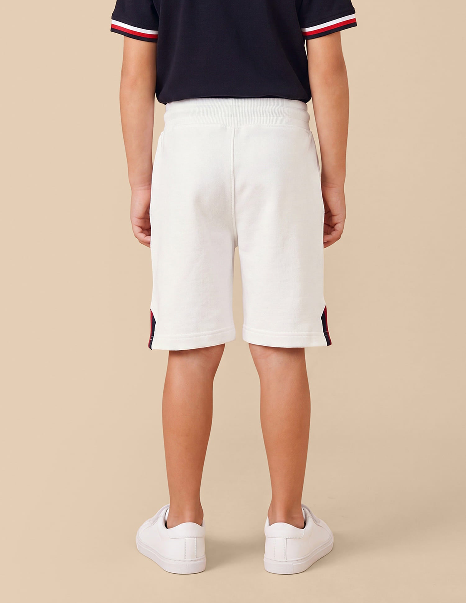 Boys Off White Cotton Blend Mid Rise Shorts