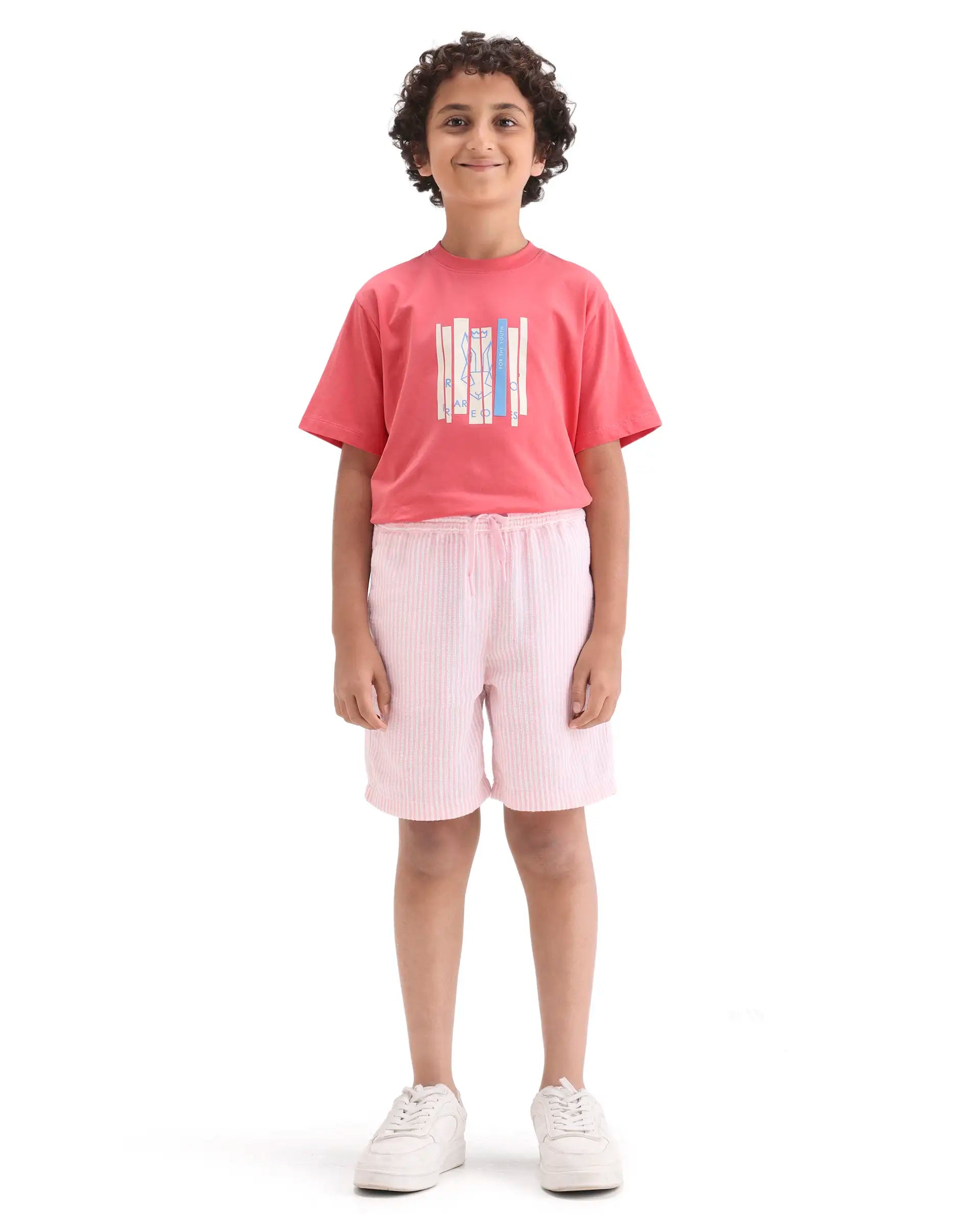 Boys Pink Cotton Linen Regular Fit Shorts