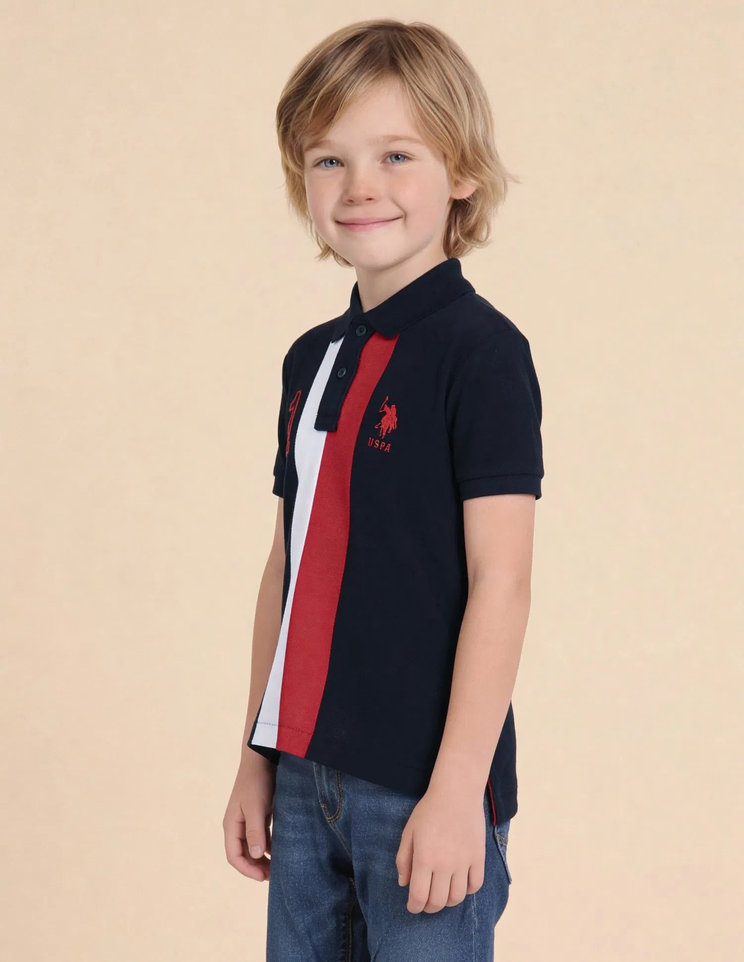 Boys Vertical Stripe Cotton Polo Shirt Regular Fit