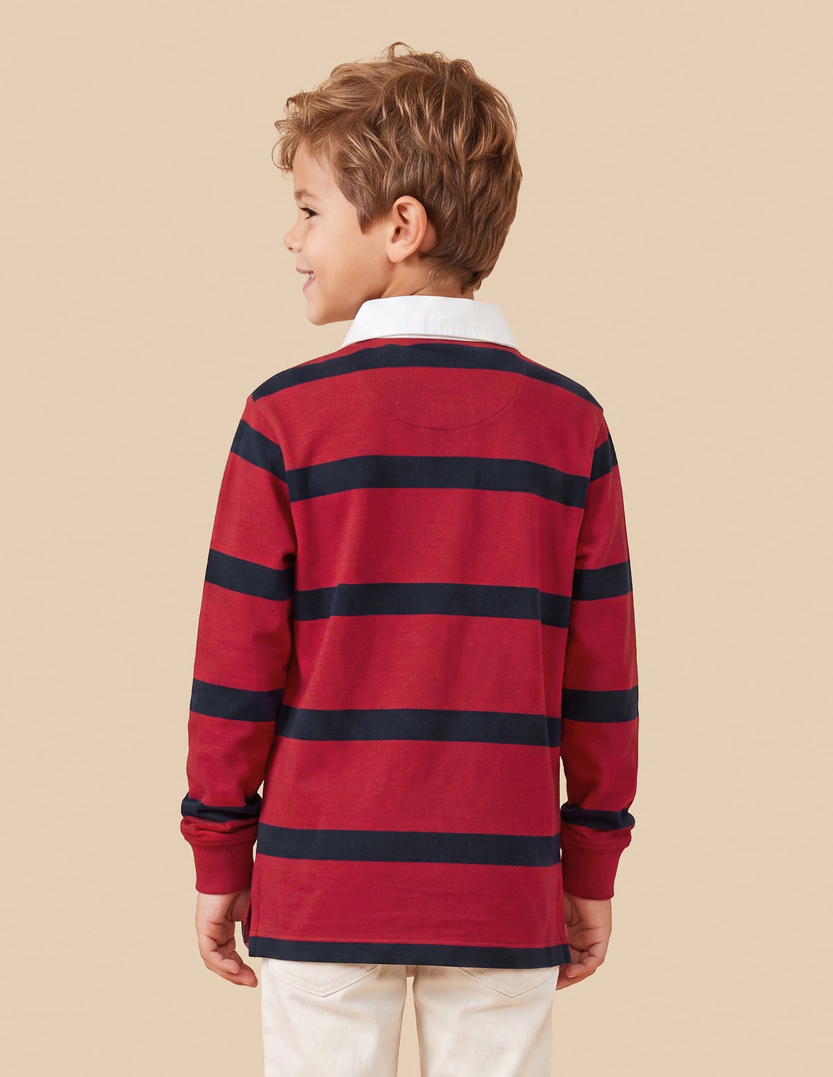 Boys Red Cotton Horizontal Striped Regular Fit Polo Shirt