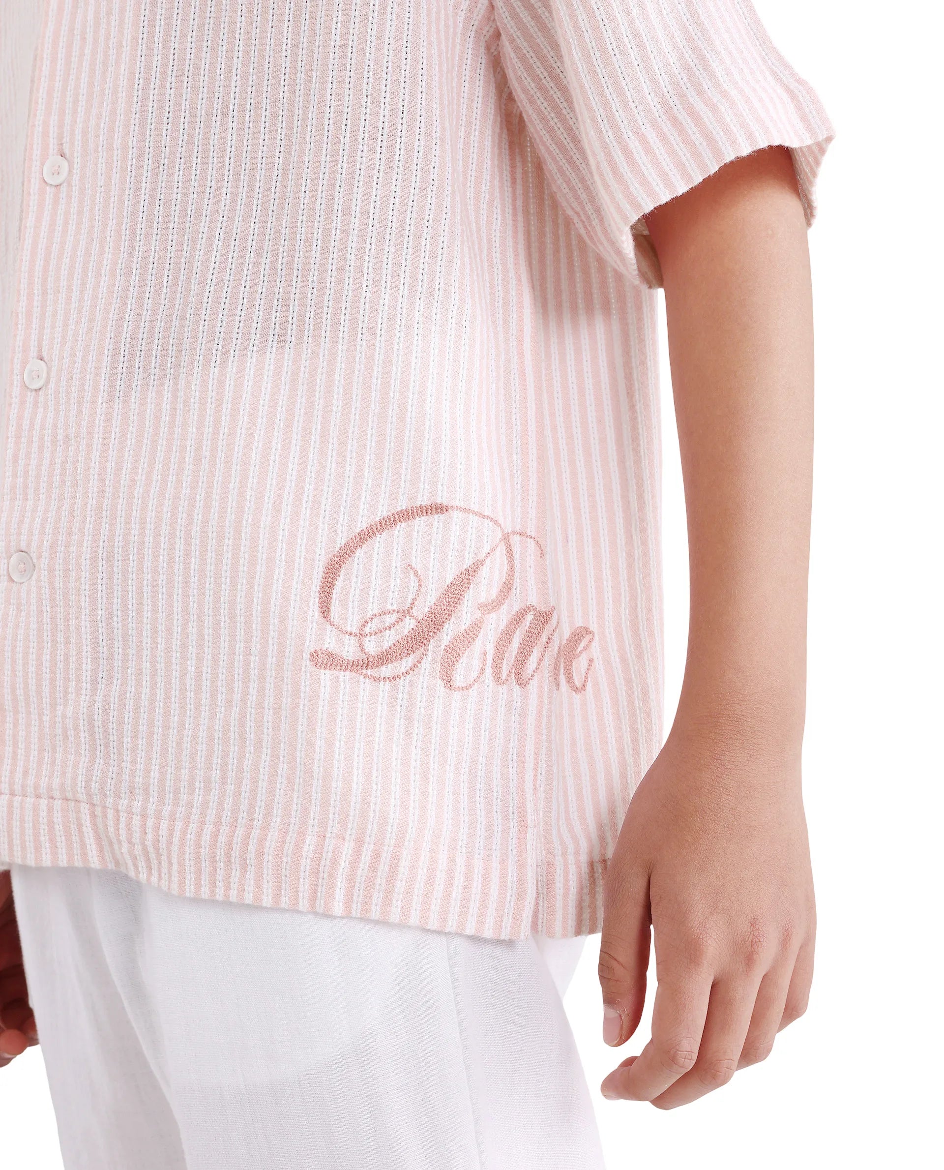 Boys Pastel Pink Cotton Linen Boxy Fit Shirt
