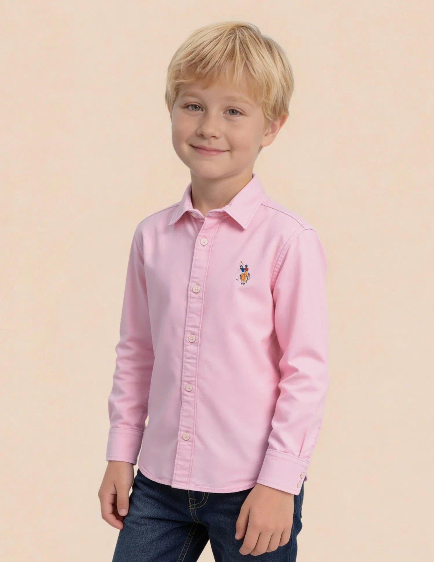 Boys Pink Solid Cotton Oxford Shirt – Regular Fit