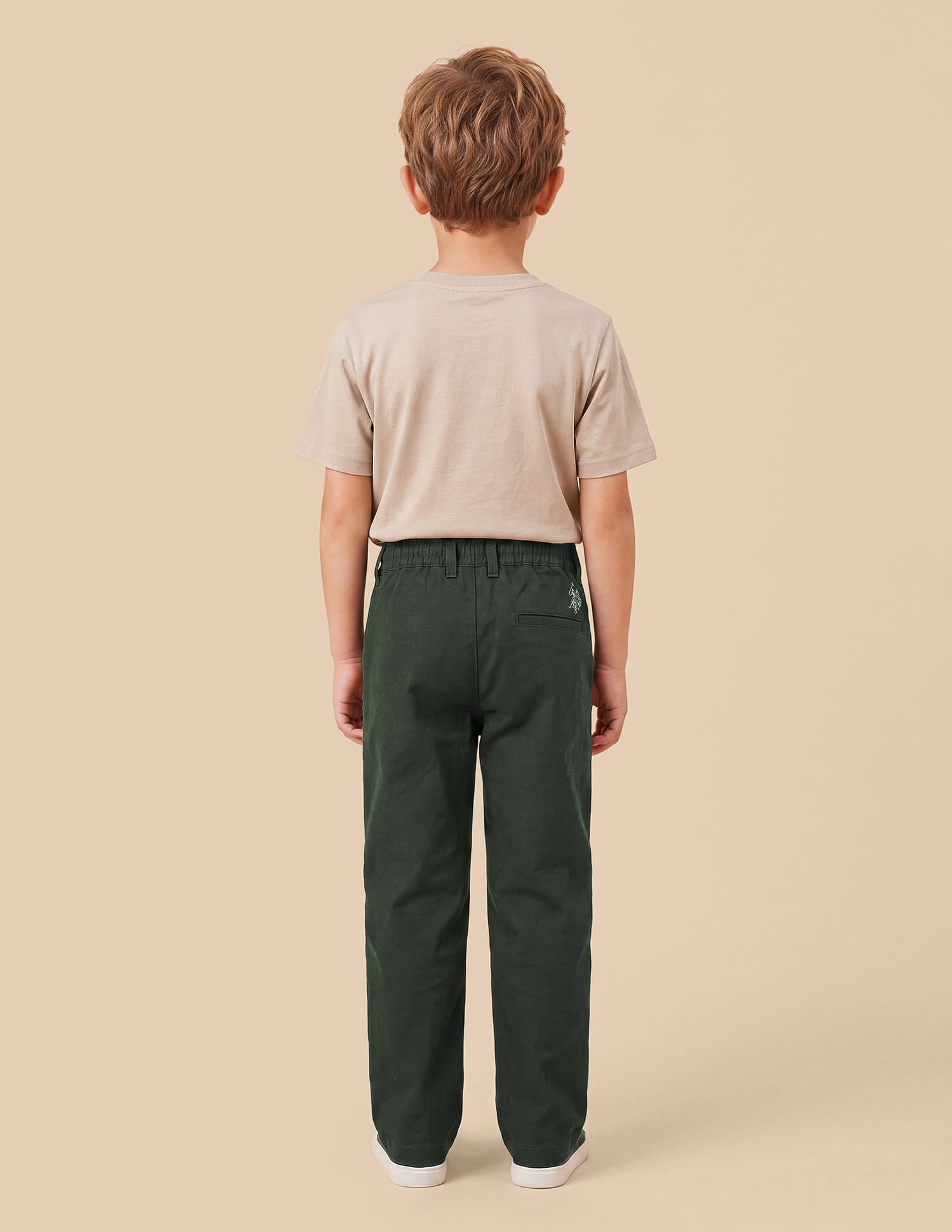Boys Olive Cotton Stretch Dobby Trousers