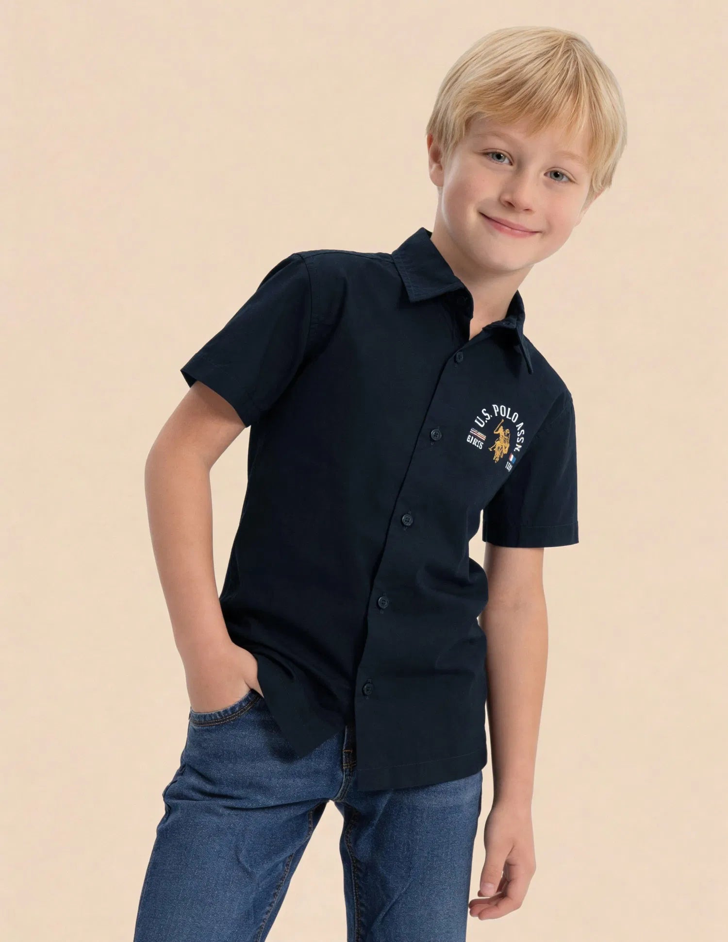 Boys Blue Graphic Printed Cotton Shirt – Regular Fit