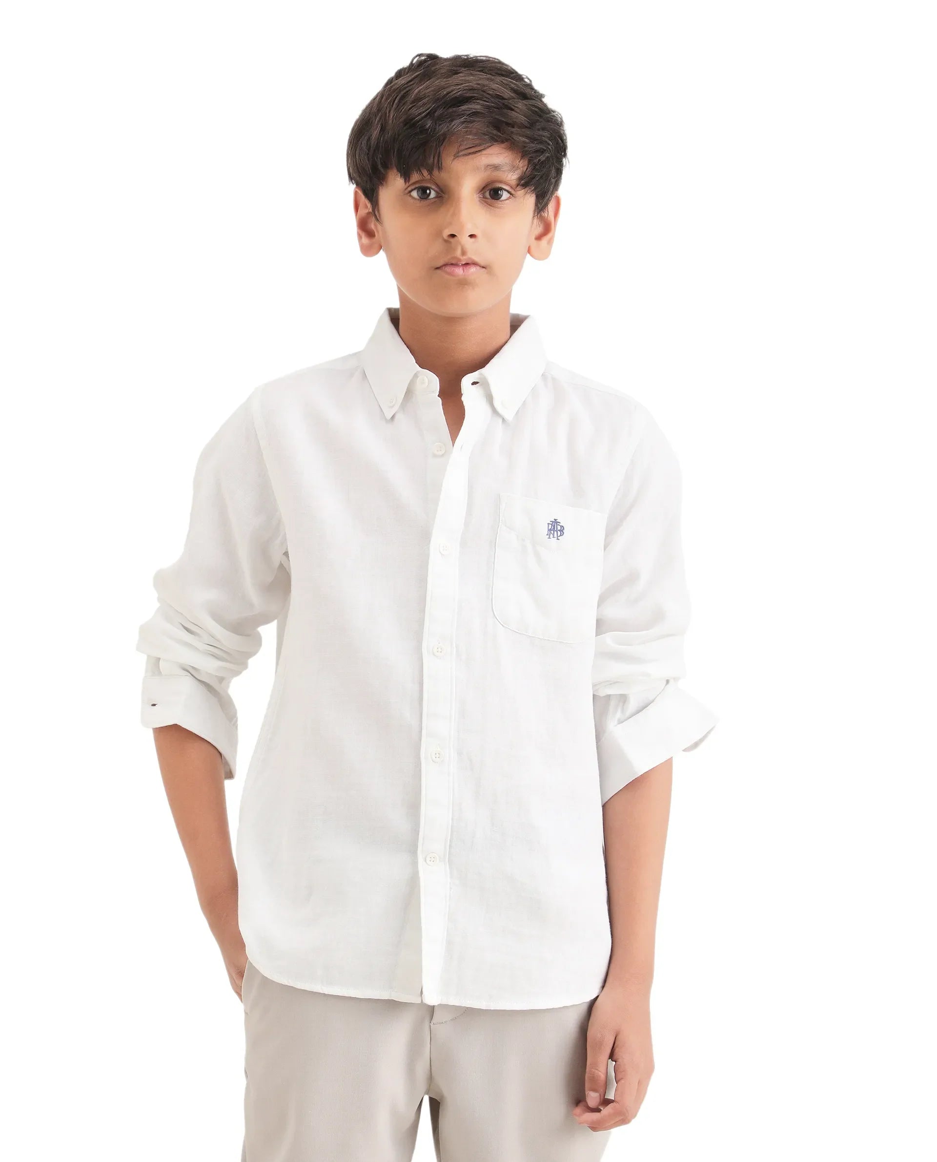 Boys White Cotton Blend Regular Fit Shirt