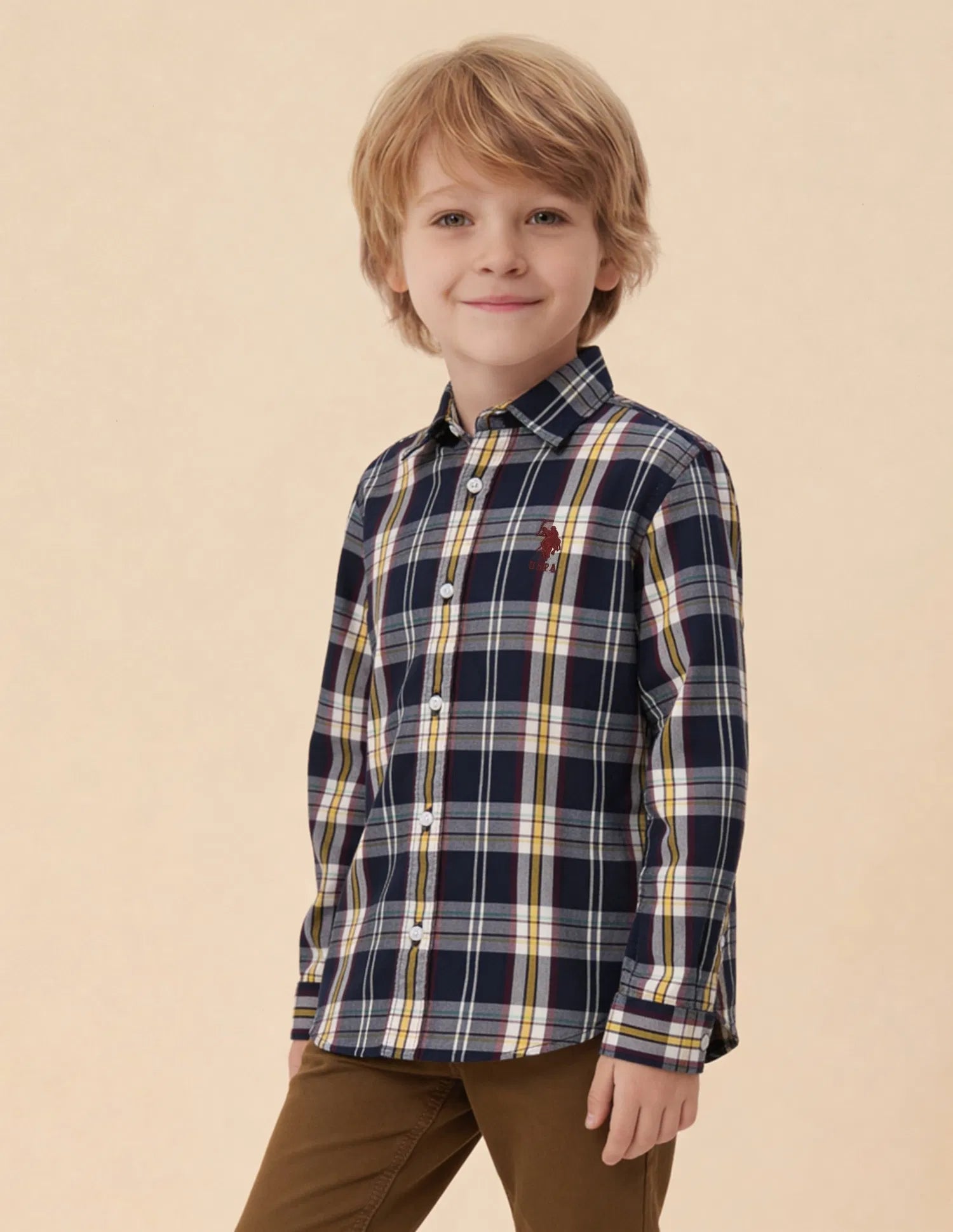 Boys Navy Plaid Checked Cotton Shirt – Regular Fit