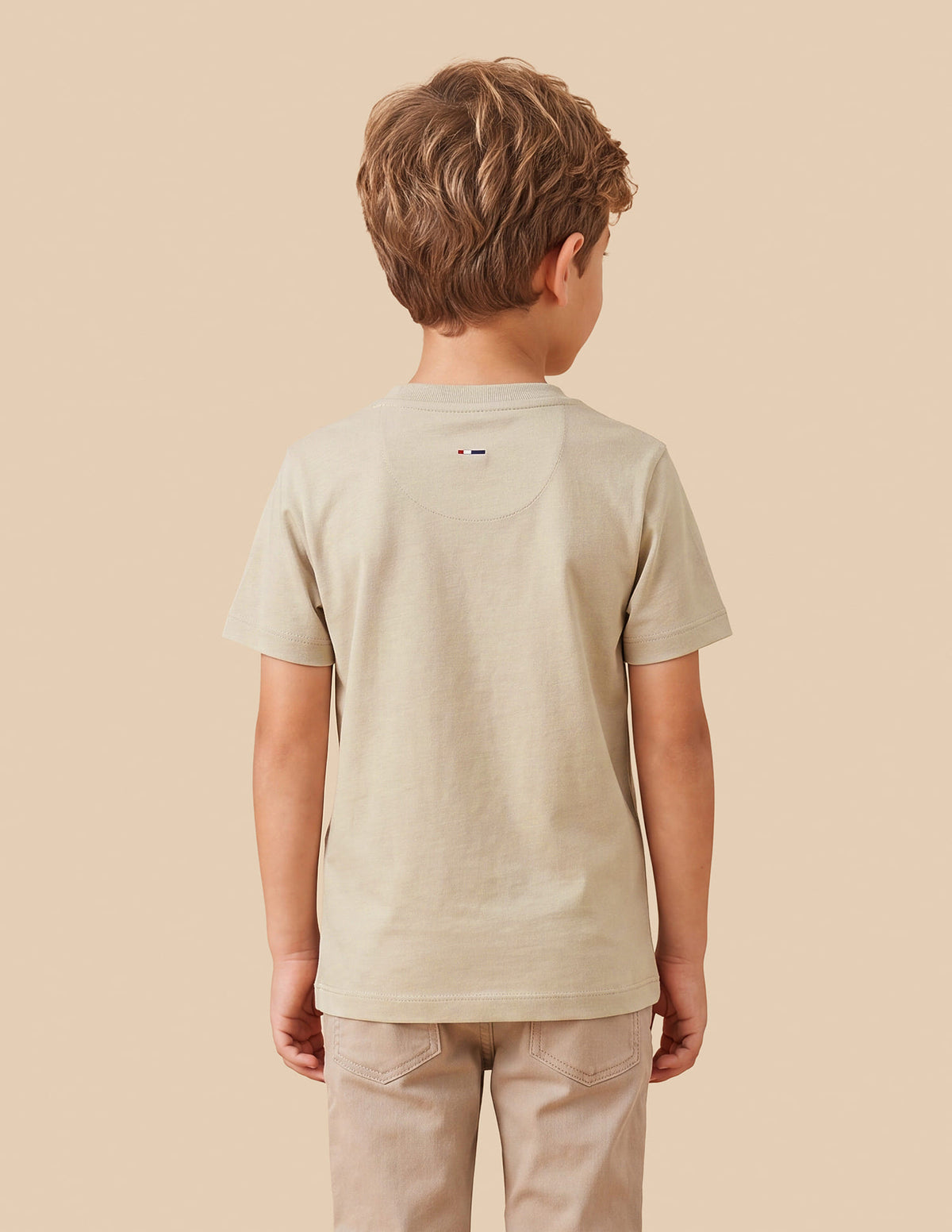 Boys Beige Cotton Graphic Print Regular Fit T-Shirt