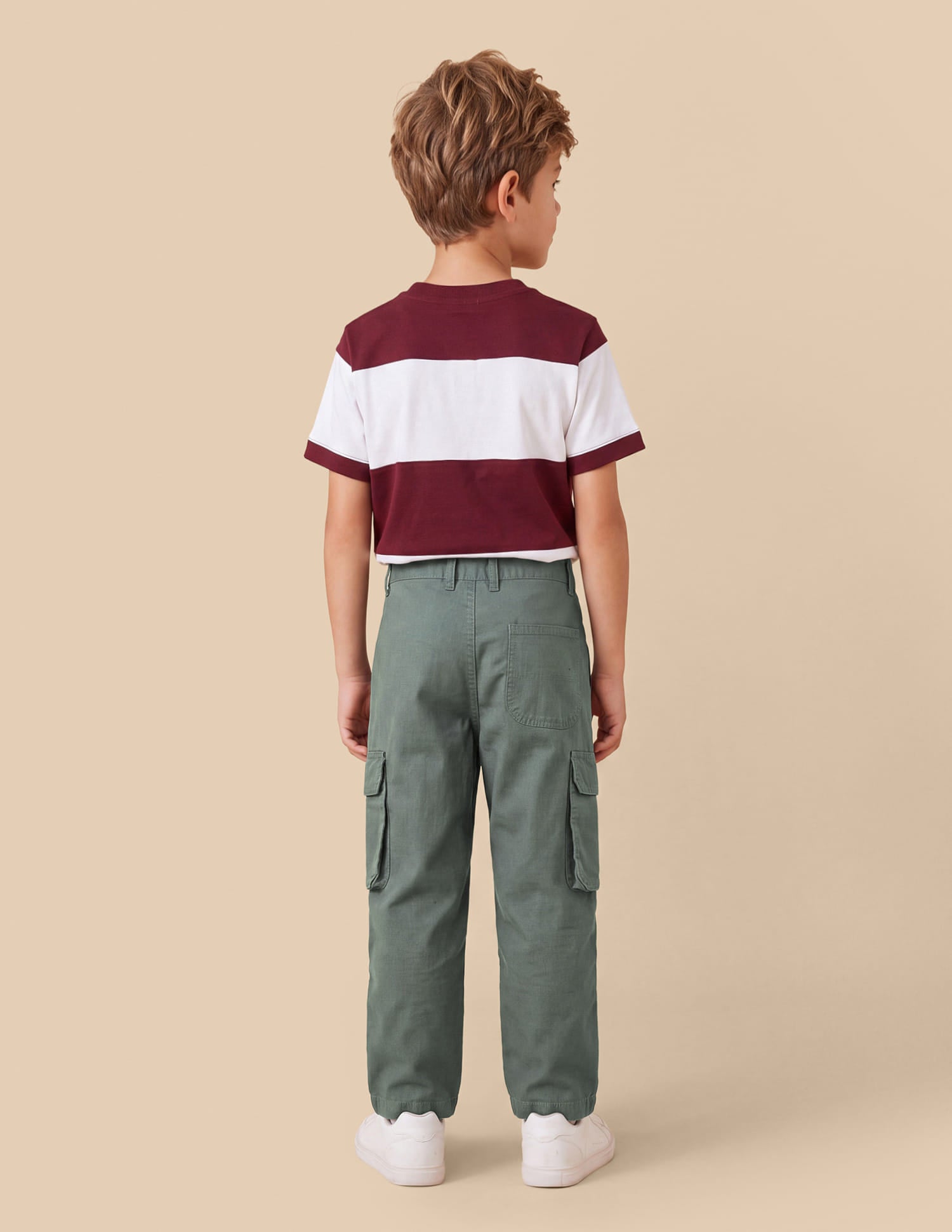 Boys Green Cotton Relaxed Fit Cargo Trousers