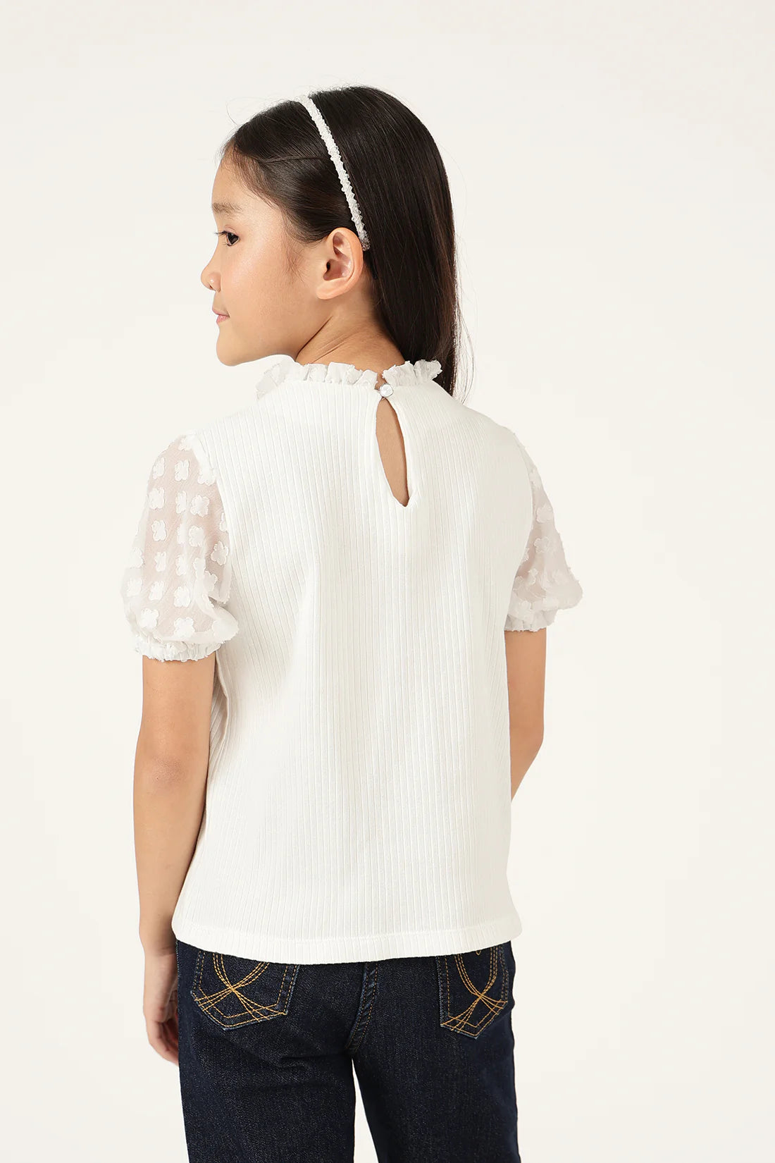 Girls Off White Jacquard Knit Top