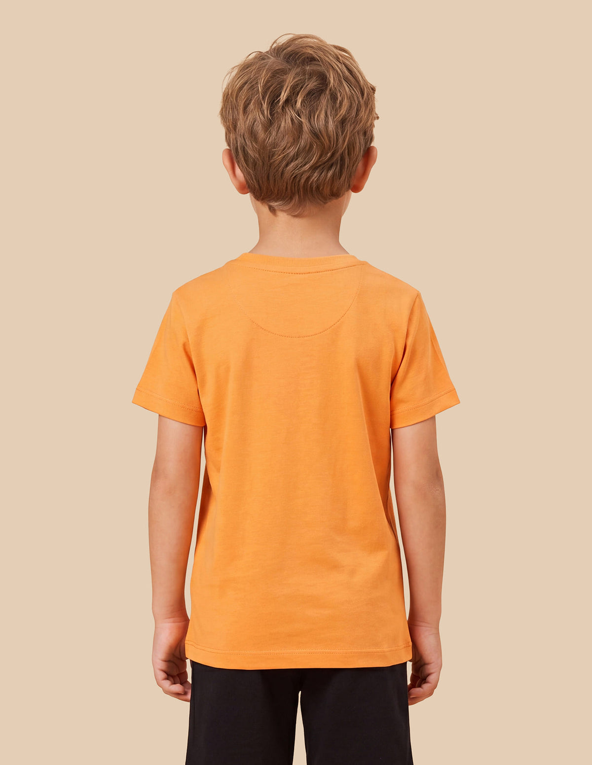 Boys Light Orange Cotton Logo Print Regular Fit T-Shirt