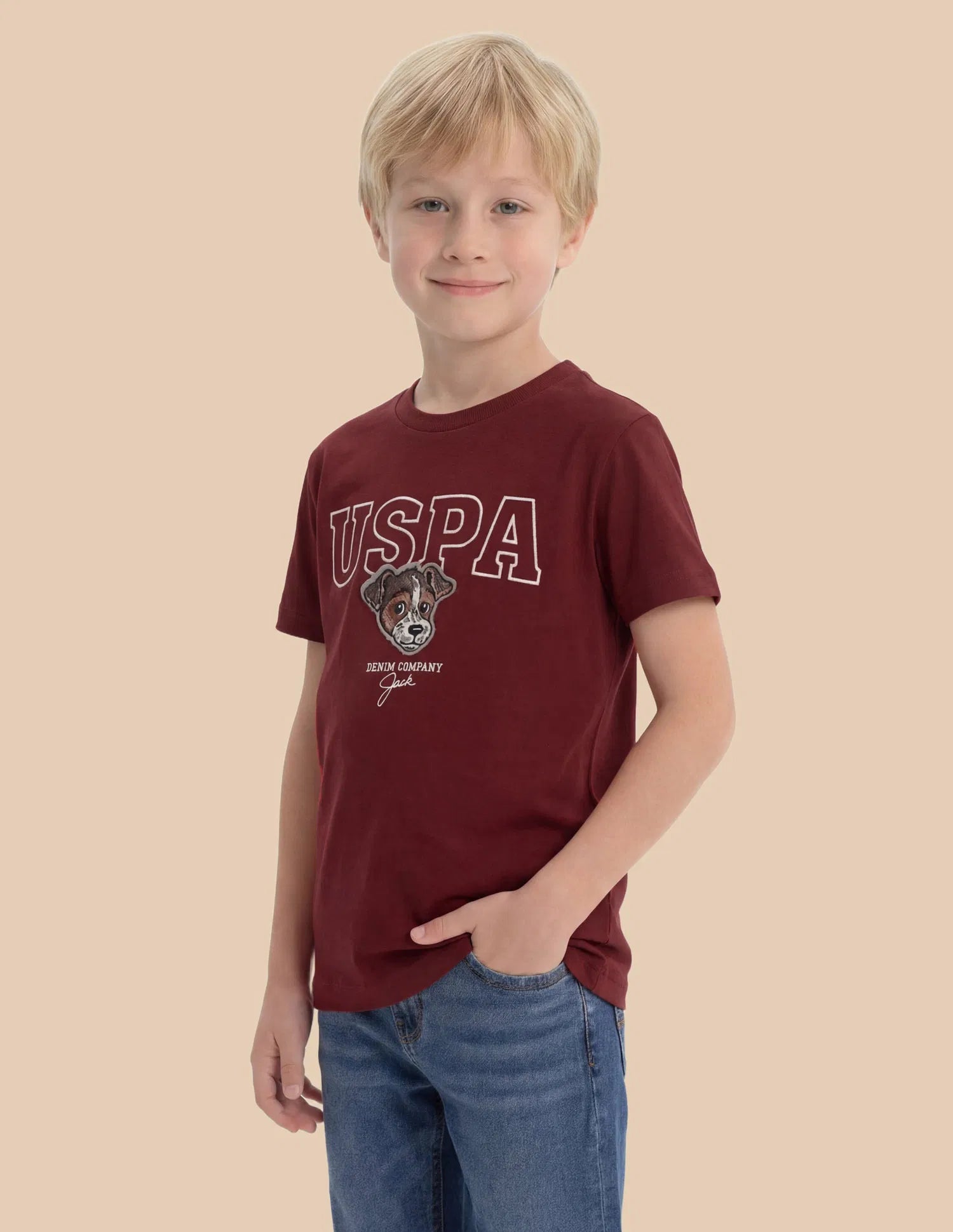 Boys Red Logo Embroidered Cotton T-Shirt – Regular Fit