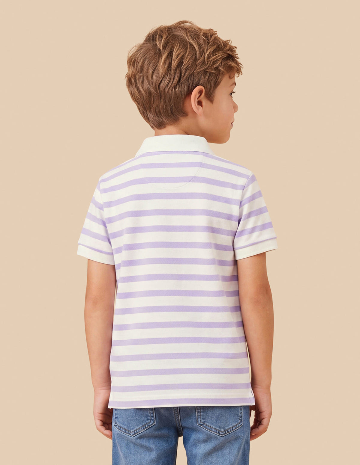 Boys Purple Horizontal Striped Regular-Fit Cotton Elastane Polo Shirt
