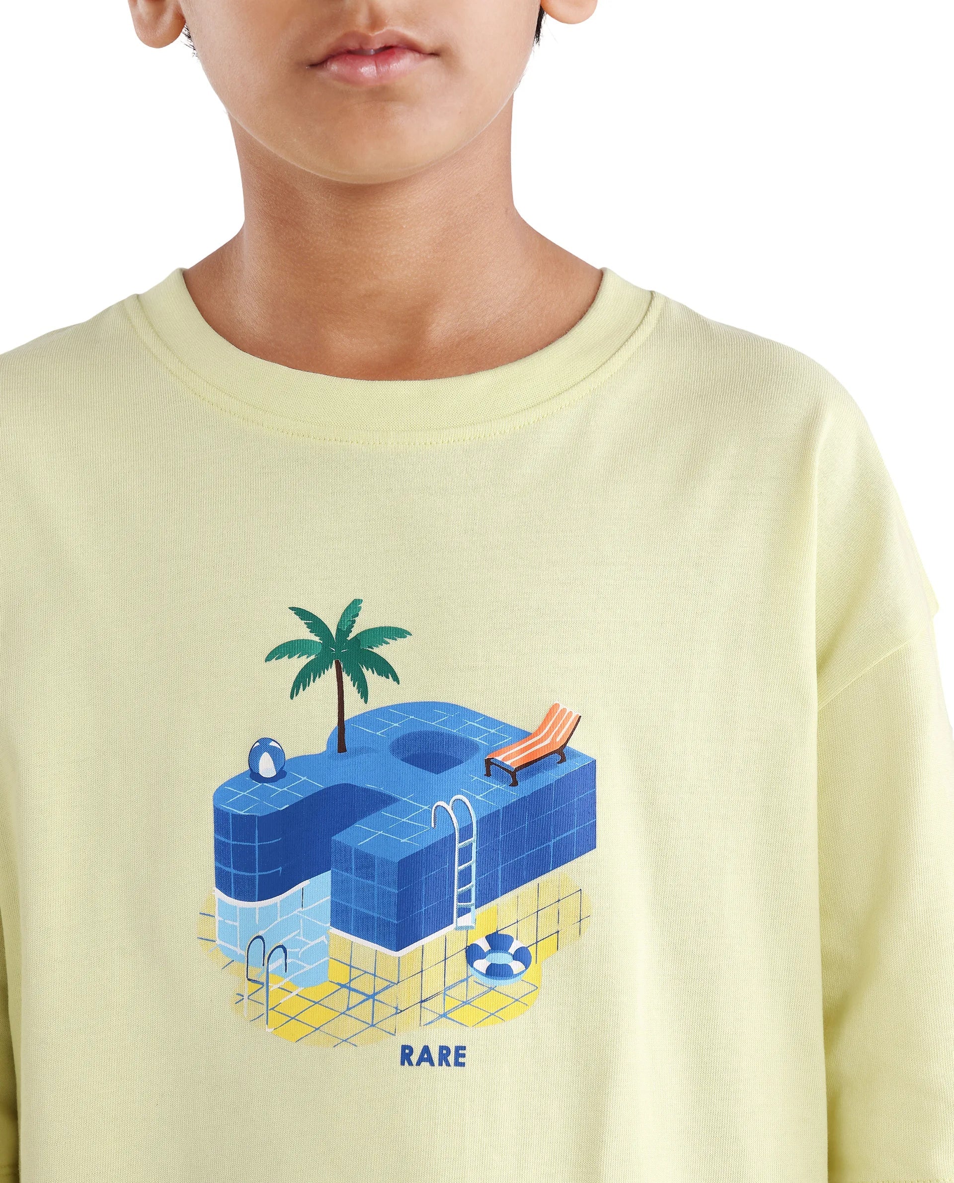 Boys Light Yellow Oversized Cotton T-Shirt
