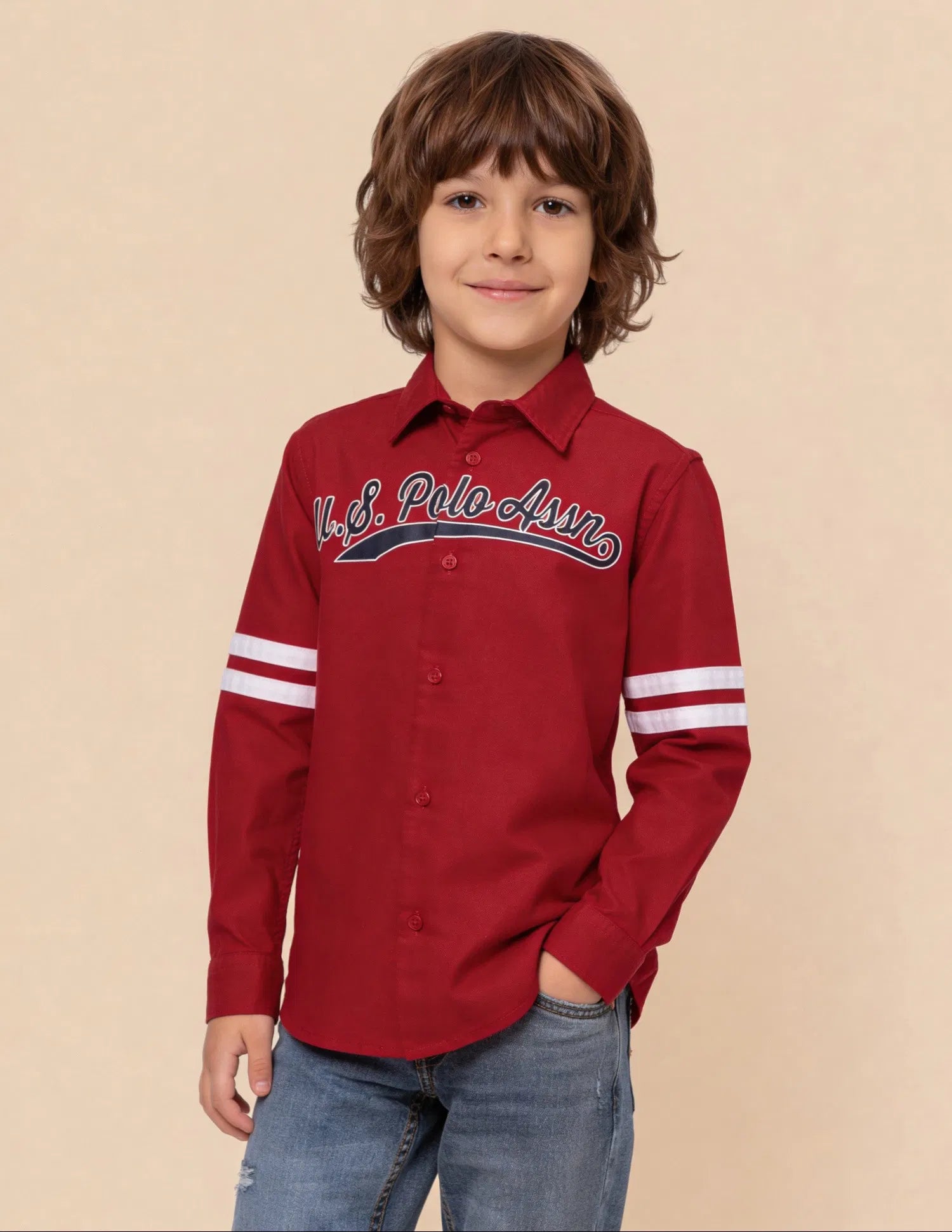 Boys Logo Printed Cotton Oxford Shirt – Regular Fit