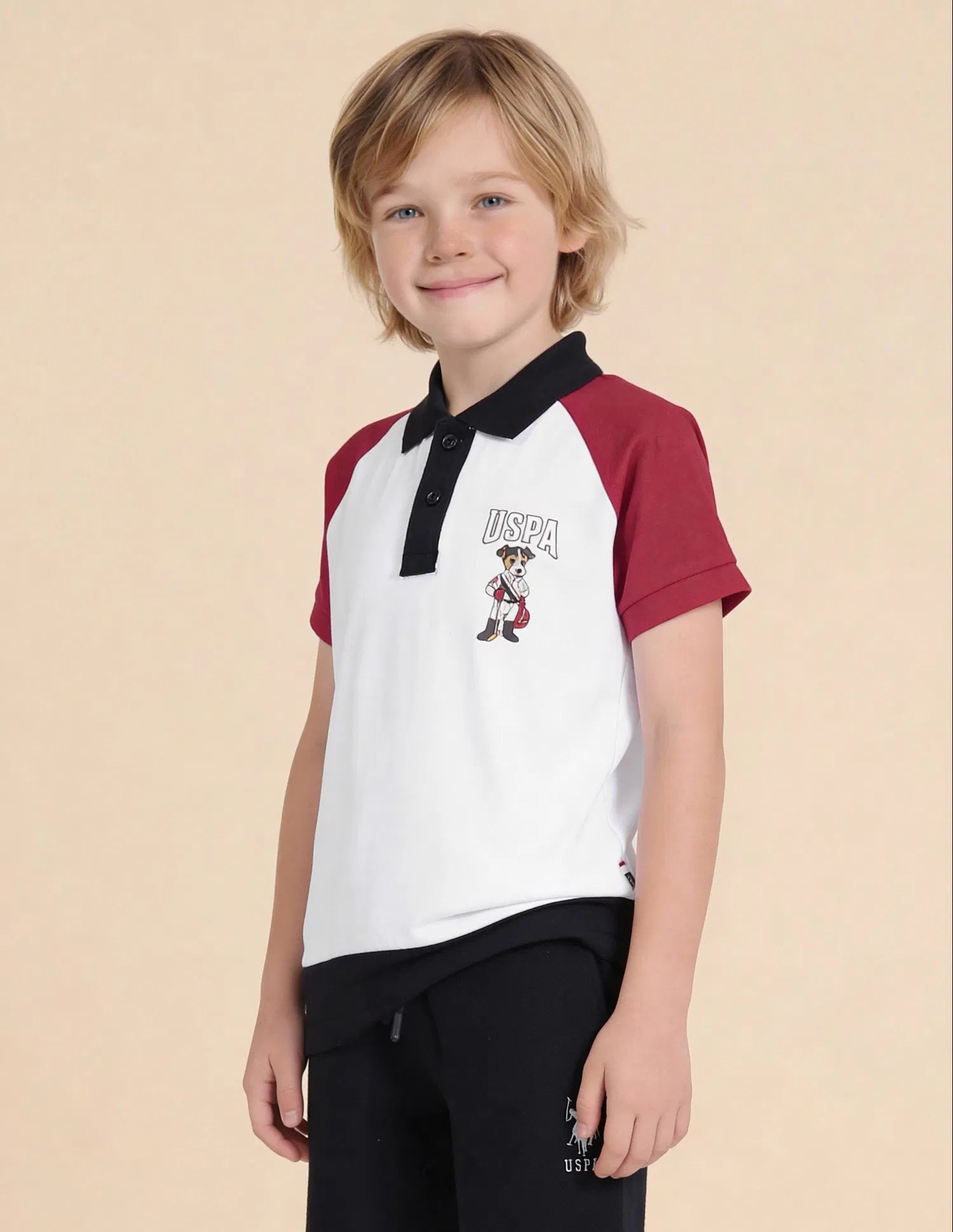 Boys White Colour Block Polo Shirt