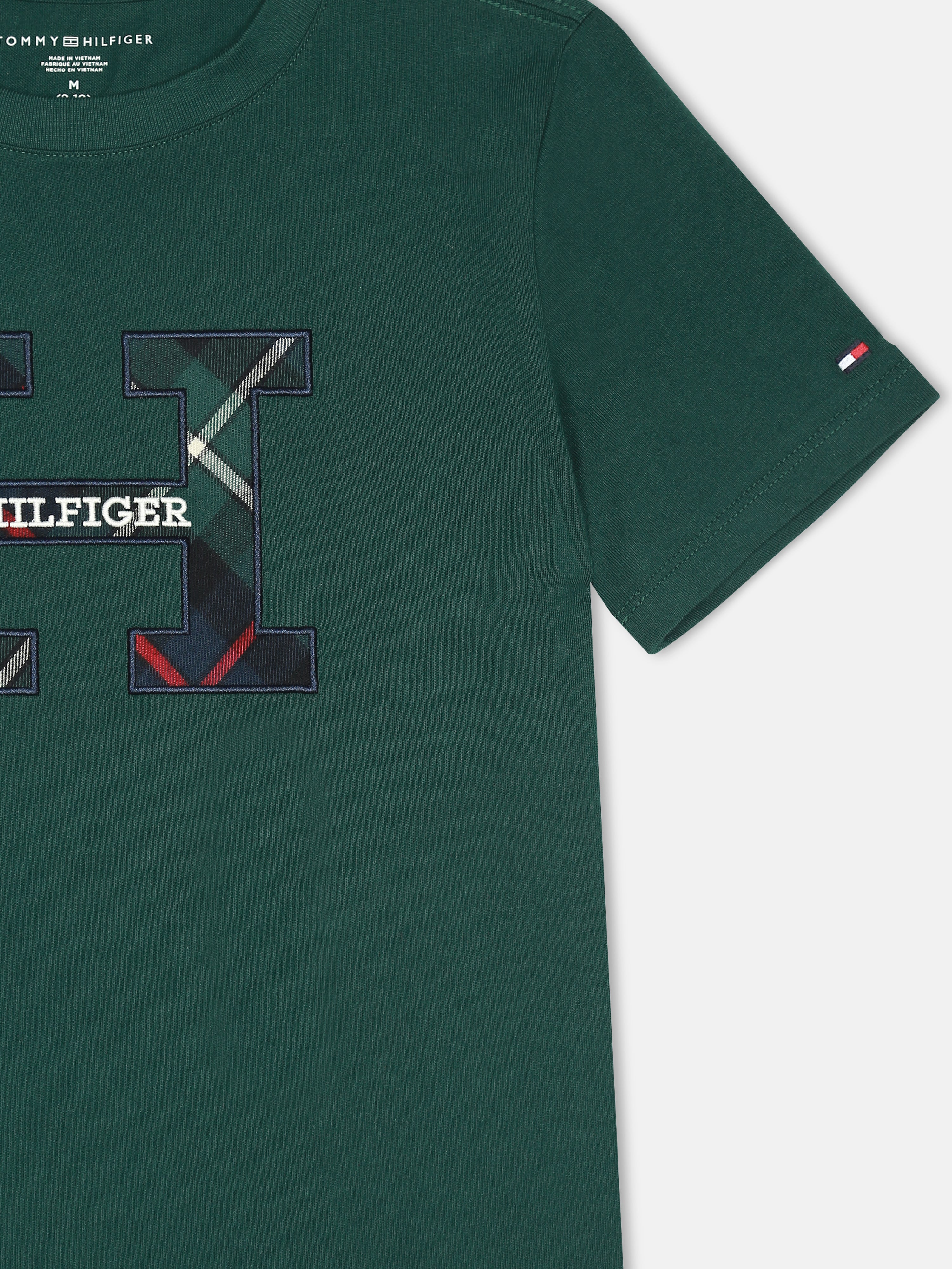 Boys Green Embroidered Logo Cotton T-Shirt