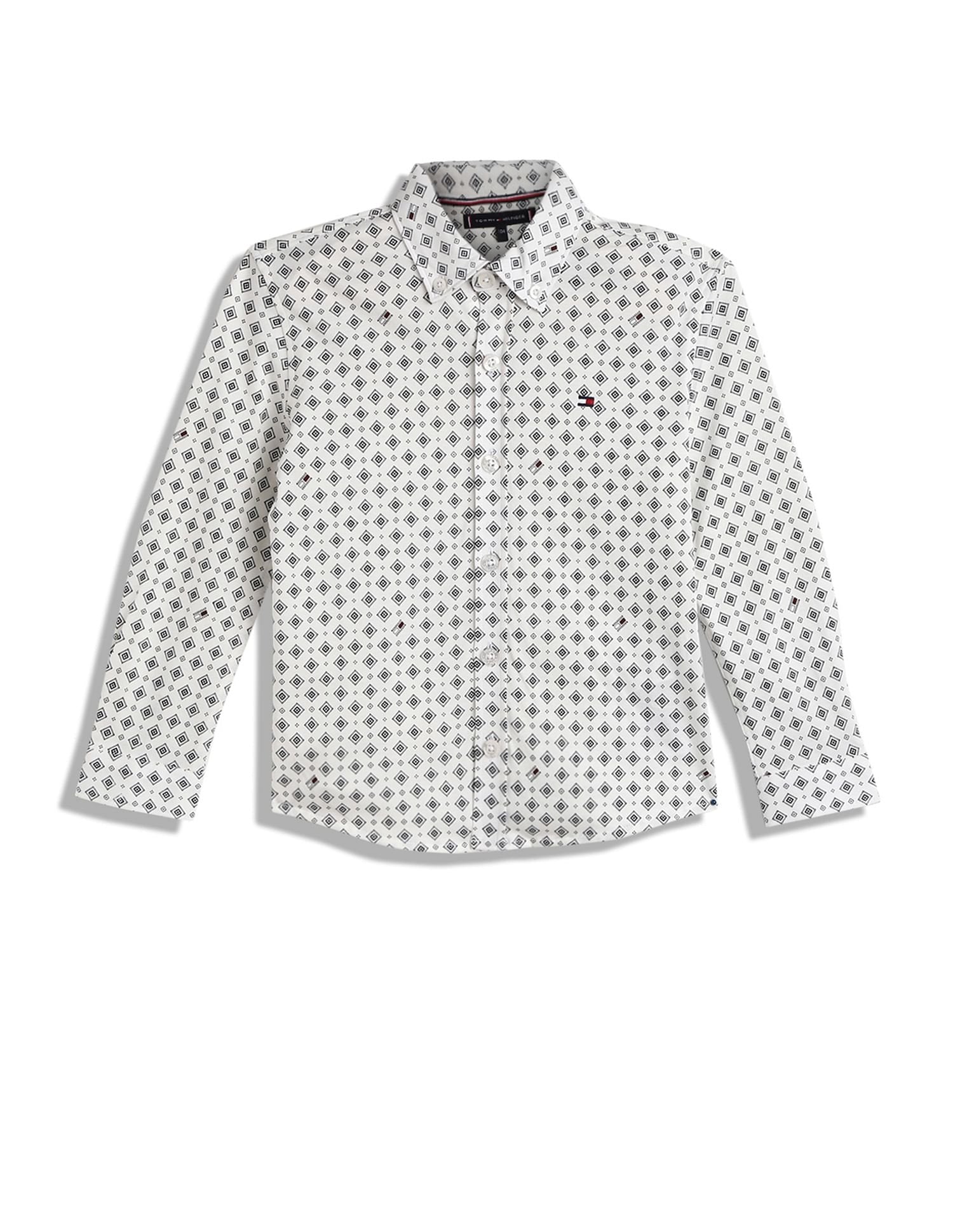 Girls White Printed Organic Cotton Shirt with Full Sleeves