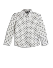 Girls White Printed Organic Cotton Shirt with Full Sleeves