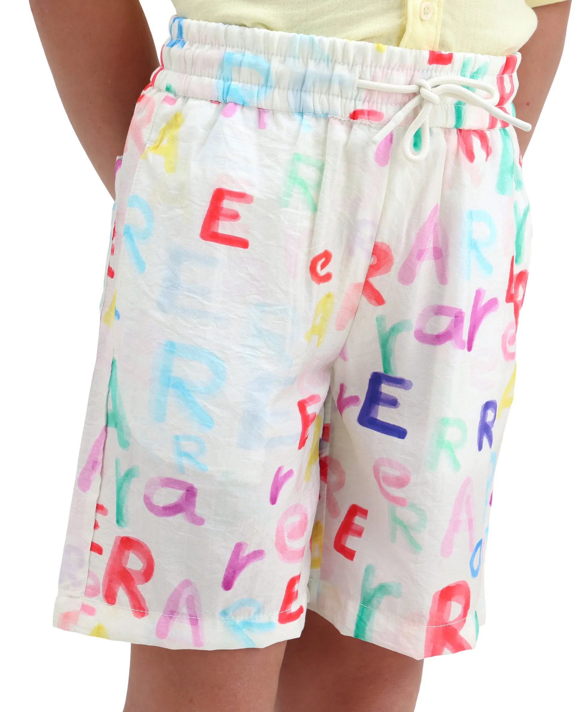 Boys Off White Viscose Blend Regular Fit Shorts