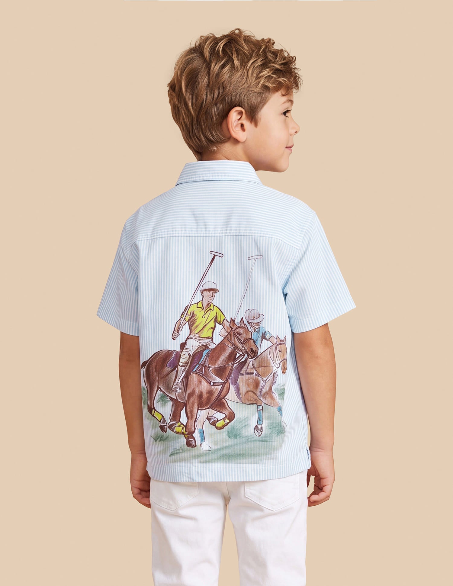 Boys Light Blue Cotton Vertical Striped Boxy Fit Shirt