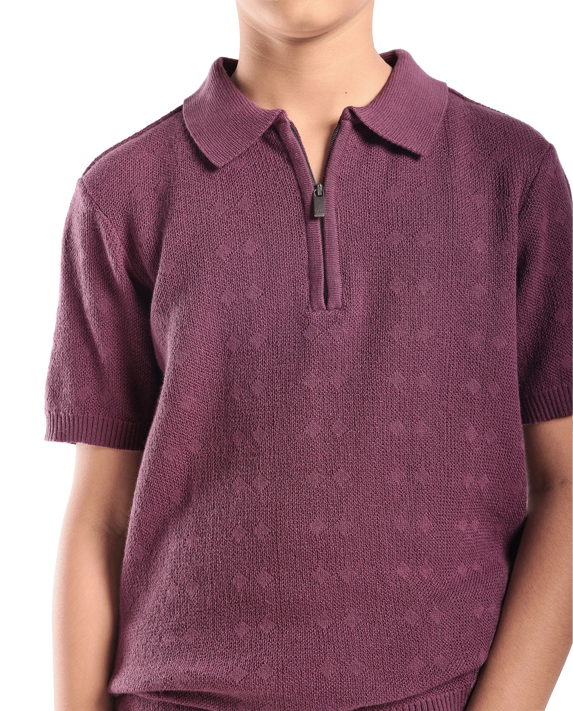 Boys Jacquard Zipper Polo in Dusky Purple