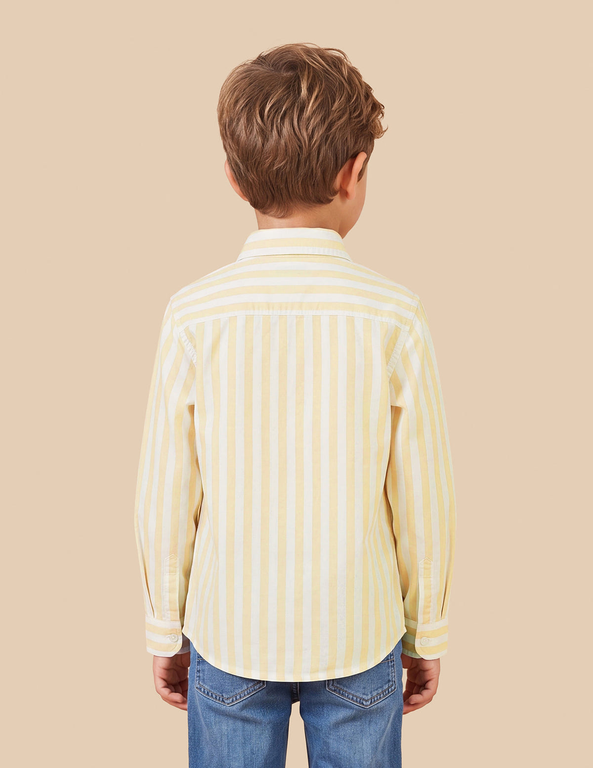 Boys Yellow Cotton Vertical Striped Oxford Shirt
