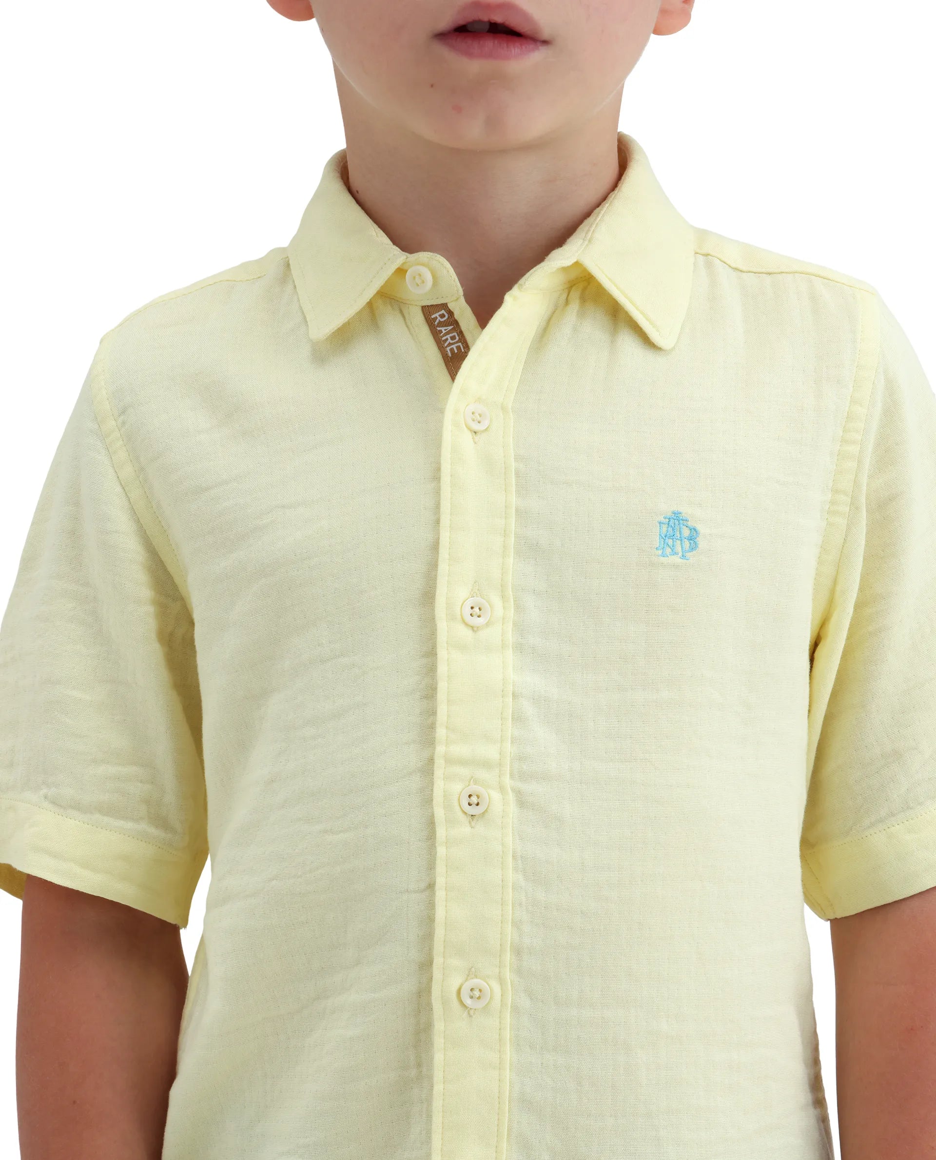 Boys Light Yellow Cotton Blend Regular Fit Shirt