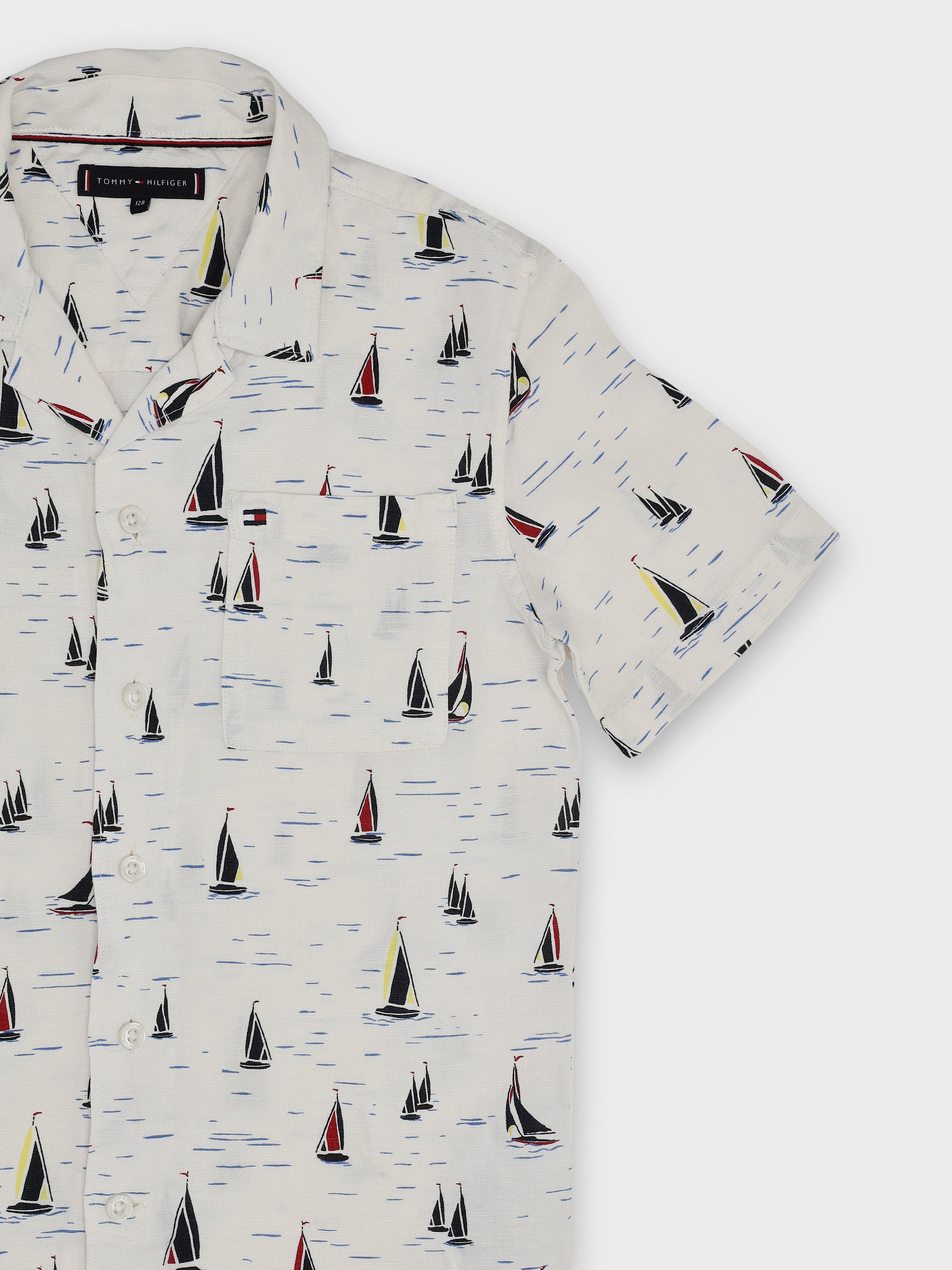 Girls Printed Linen Viscose Woven Casual Top with Shirt Collar