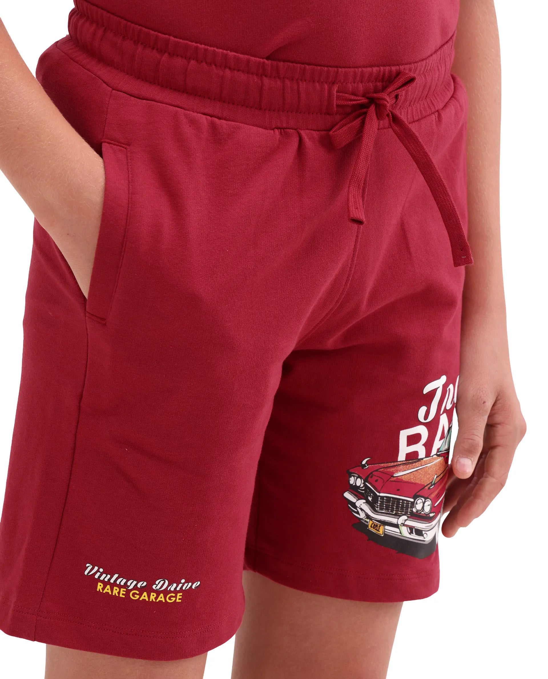 Rare Ones Boys Red Digital Print Cotton Regular Fit Shorts