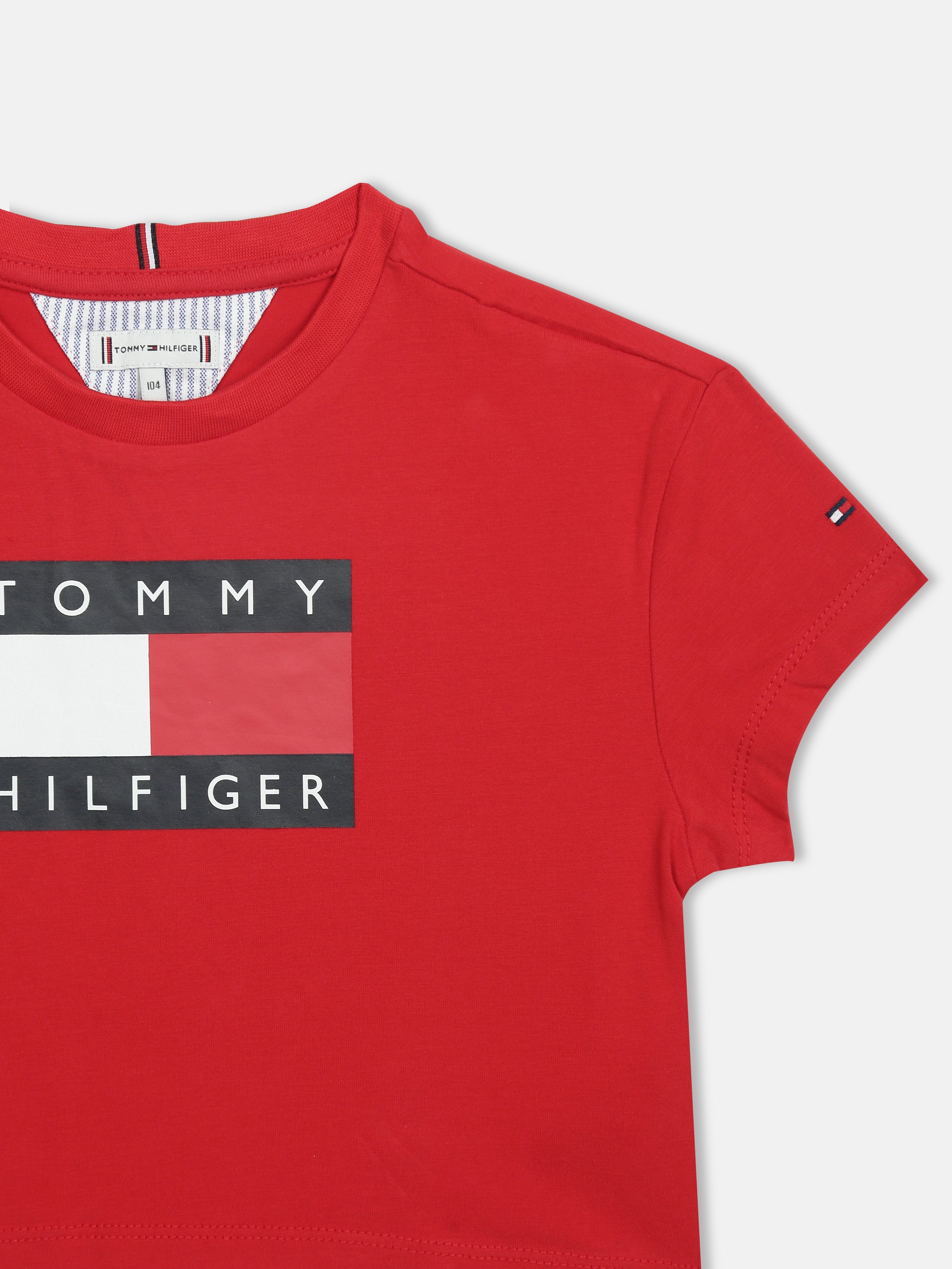 Boys Red Logo Crew Neck Regular Fit Cotton Knit Top