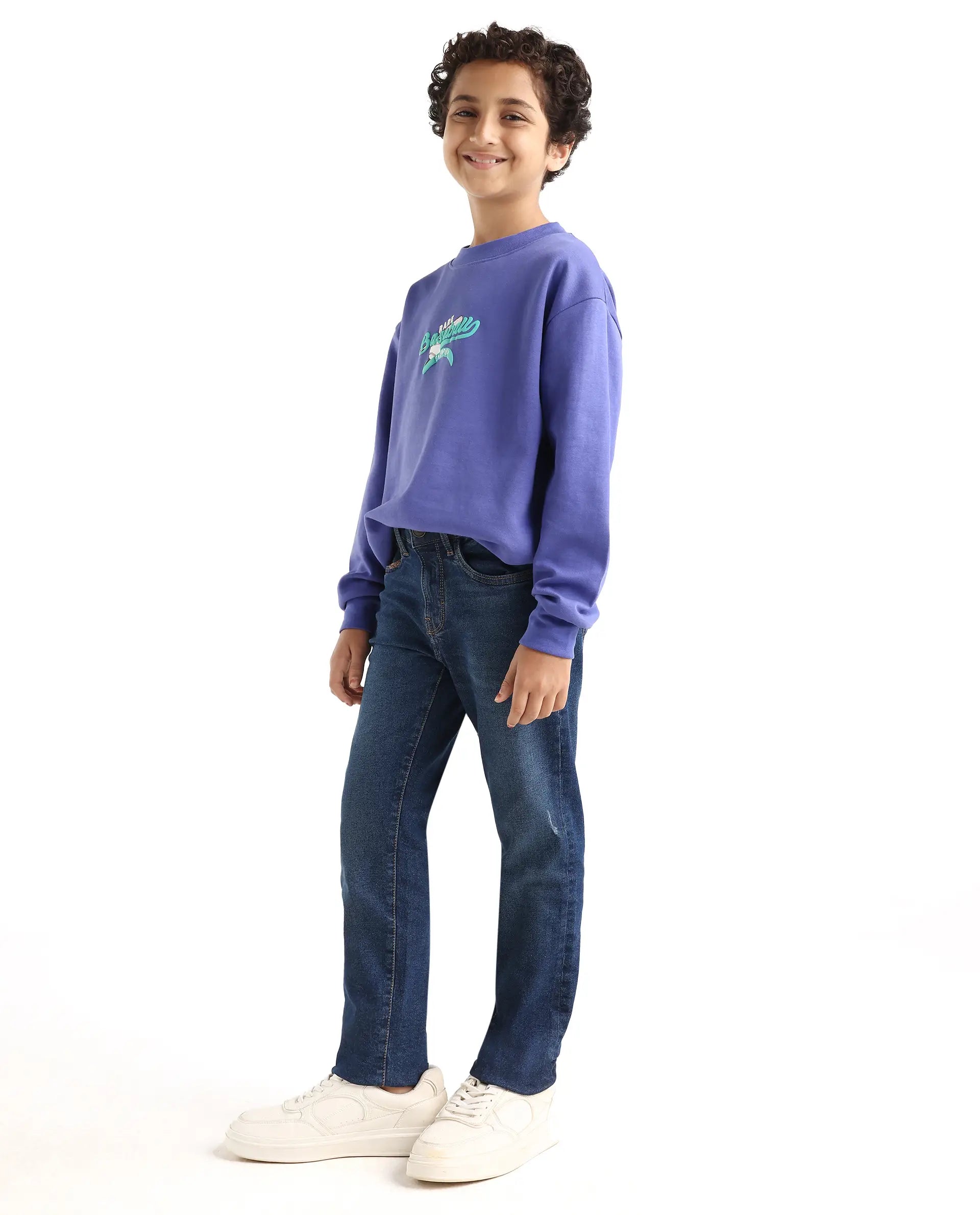 Boys Dark Blue Slim Fit Button-Zip Jeans