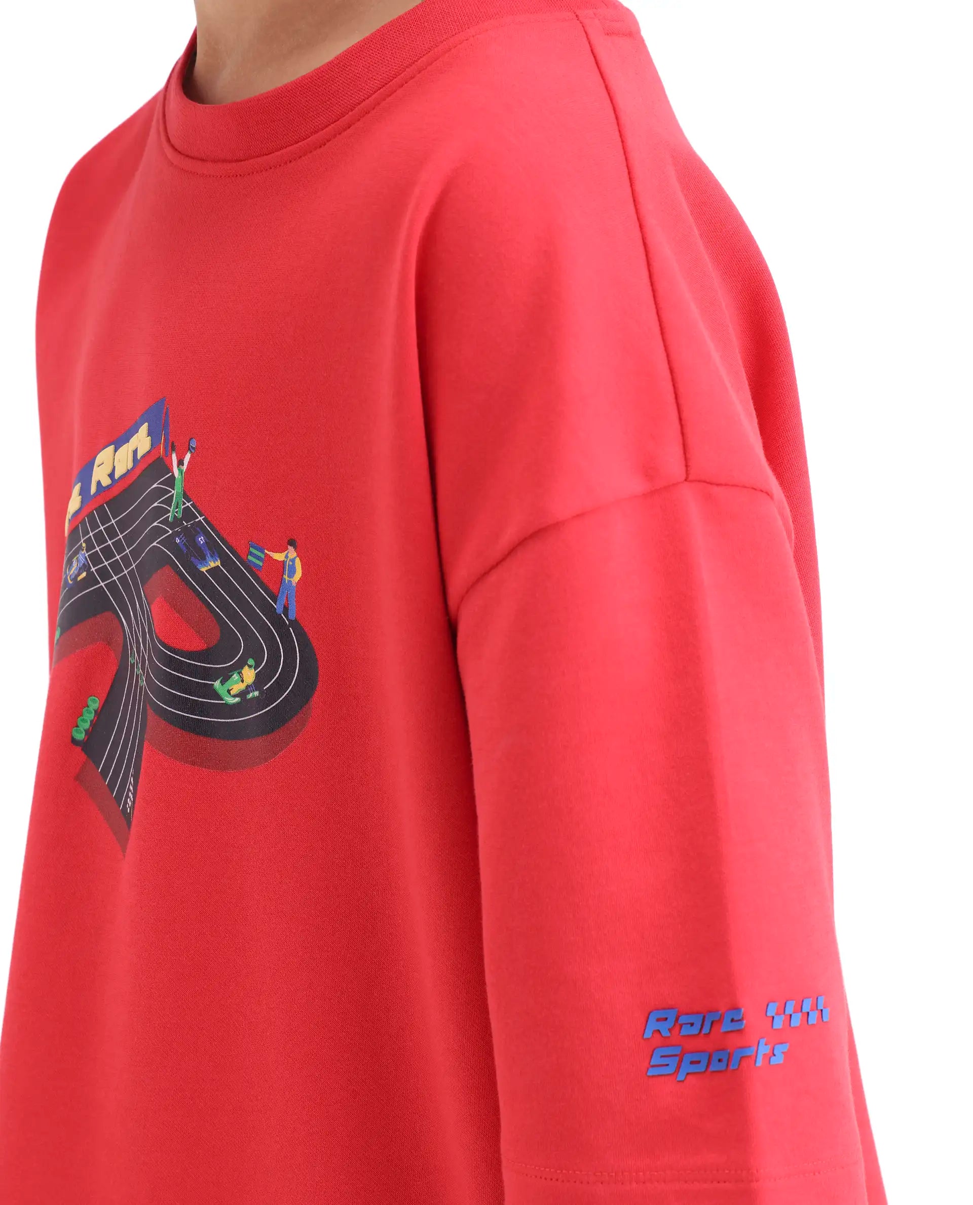 Rare Ones Boys Red Boxy Fit HD Print Cotton Blend T-Shirt