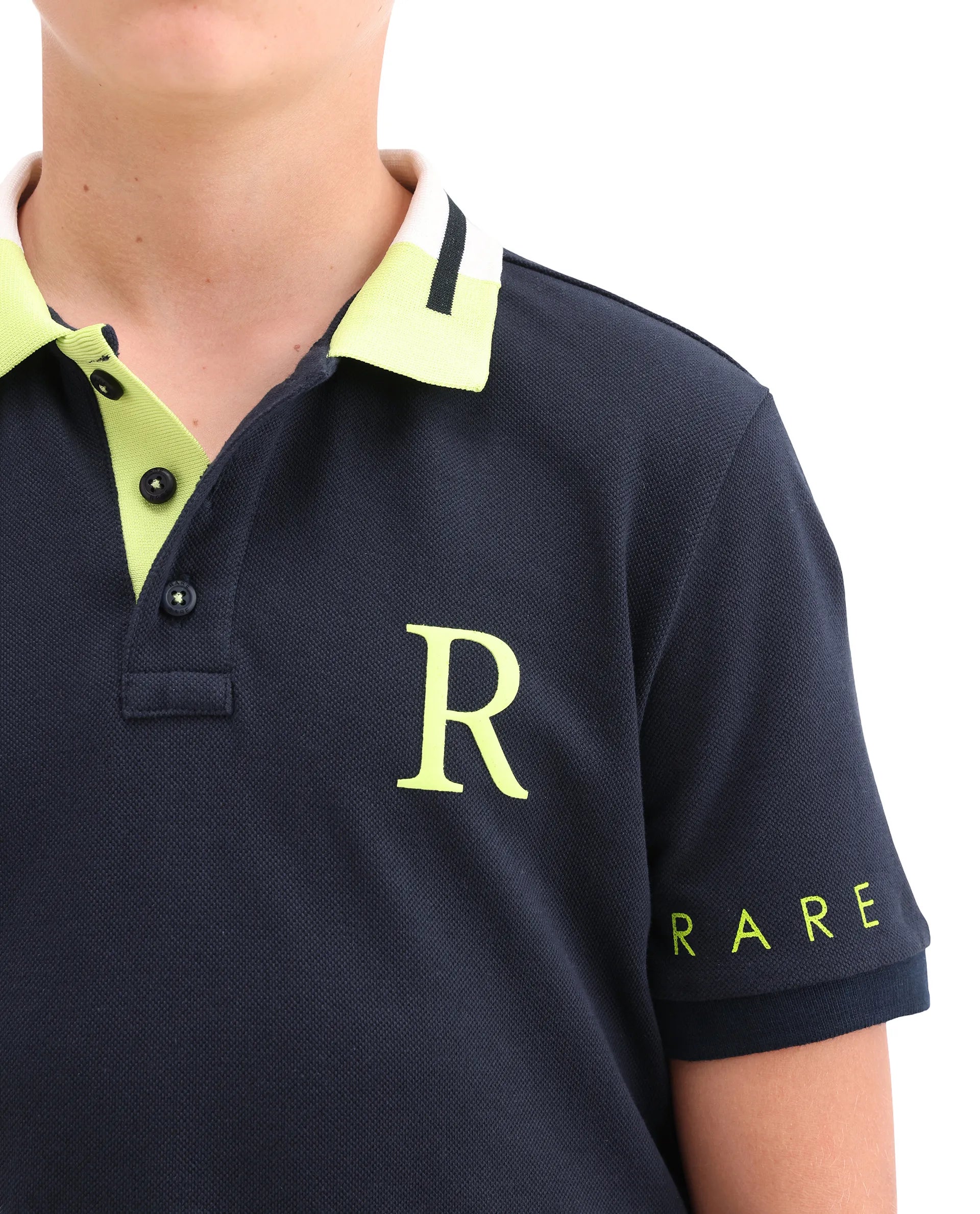 Boys Navy Pigment Print Cotton Regular Fit Polo