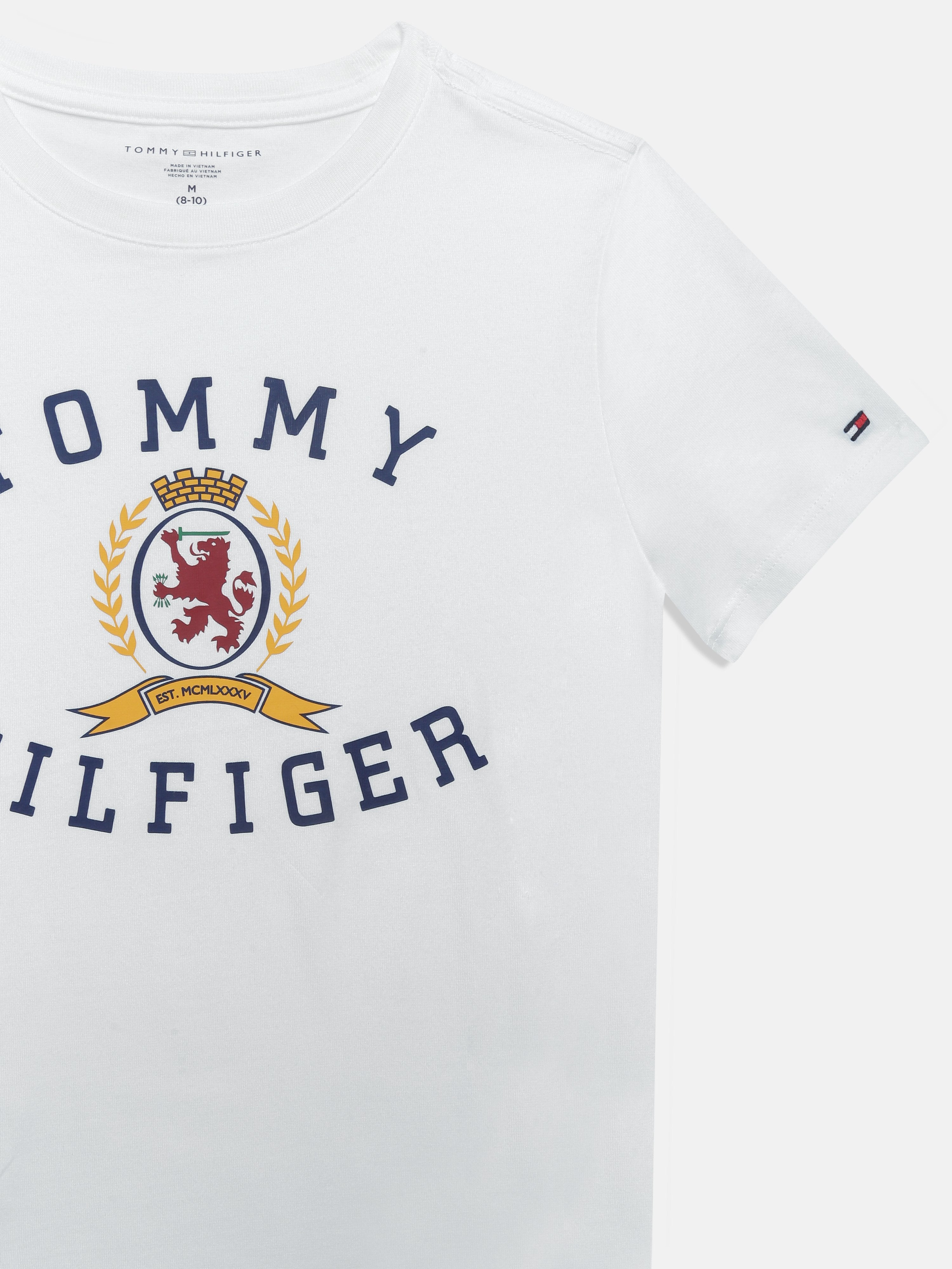 Boys White Colorblock Cotton T-Shirt