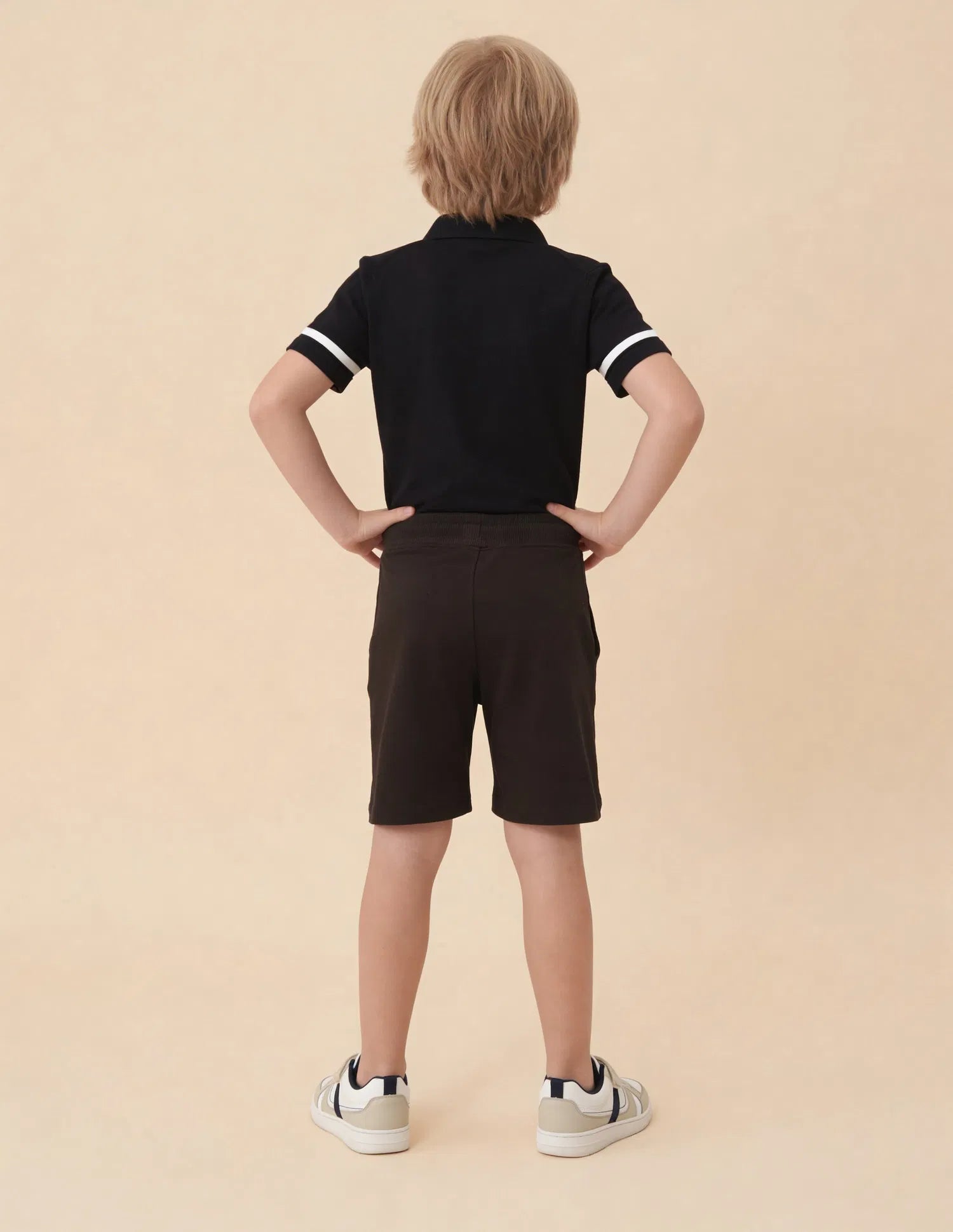 Boys Dark Brown Cotton Logo Printed Shorts Regular Fit