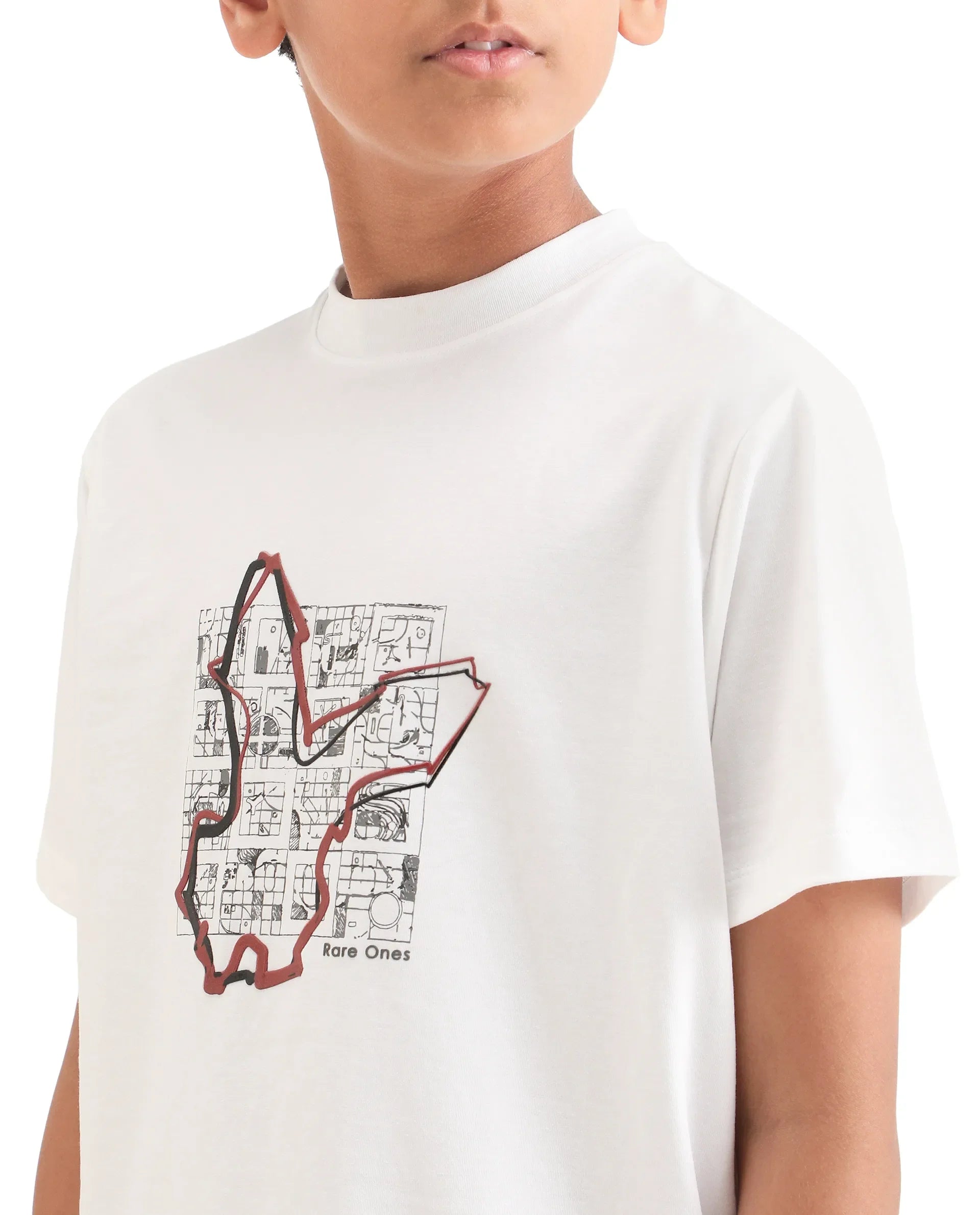 Rare Ones Boys White Regular Fit Cotton Blend T-Shirt