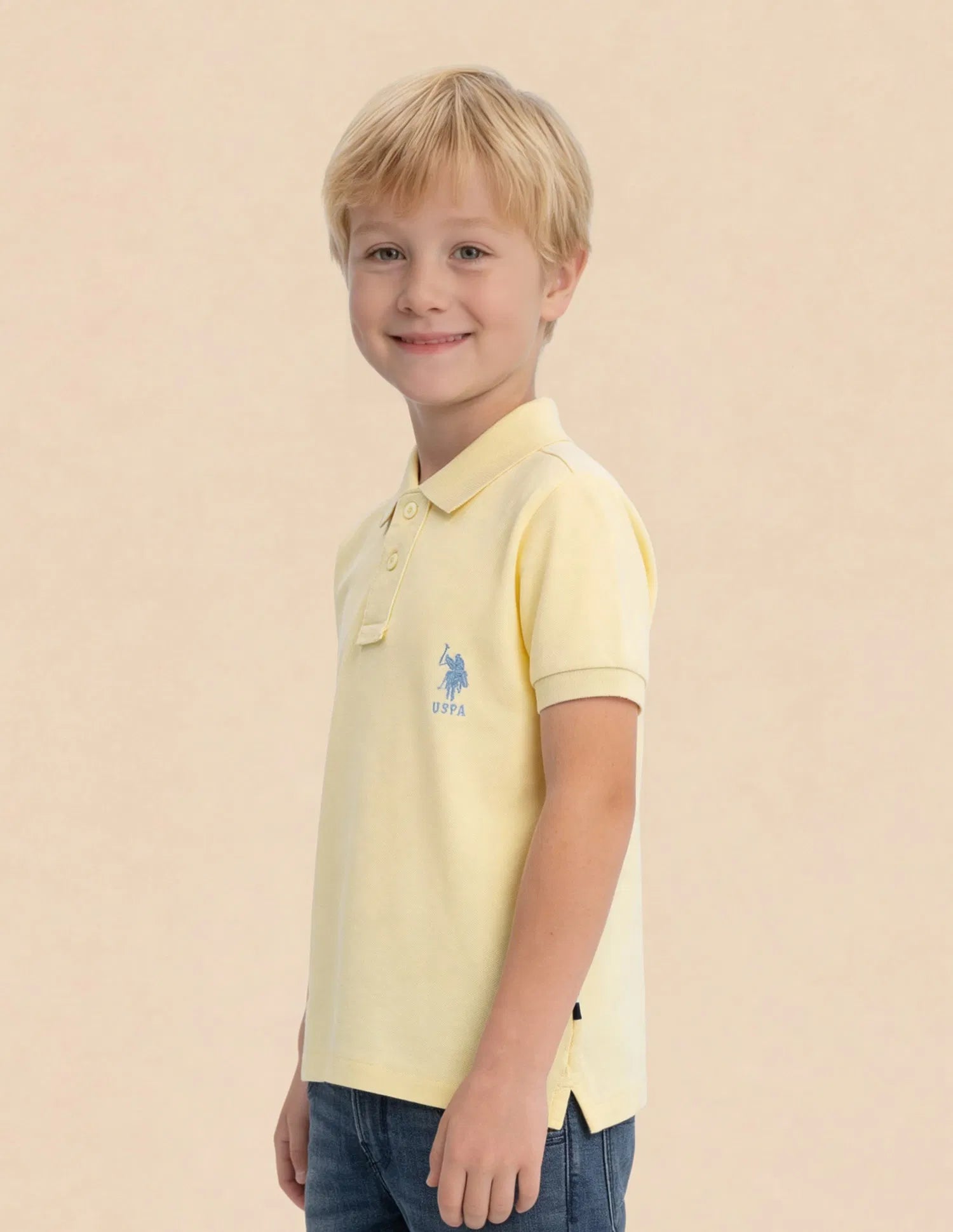 Boys Light Yellow Cotton Blend Solid Regular Fit Polo Shirt