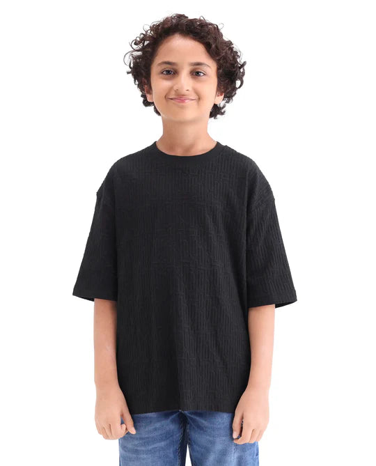 Rare Ones Boys Black Jacquard Regular Fit T-Shirt