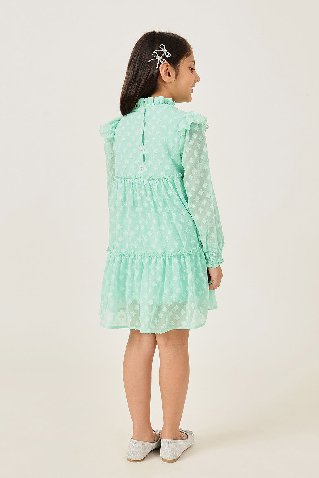 Girls Aqua Buta Dobby Woven Formal Dress